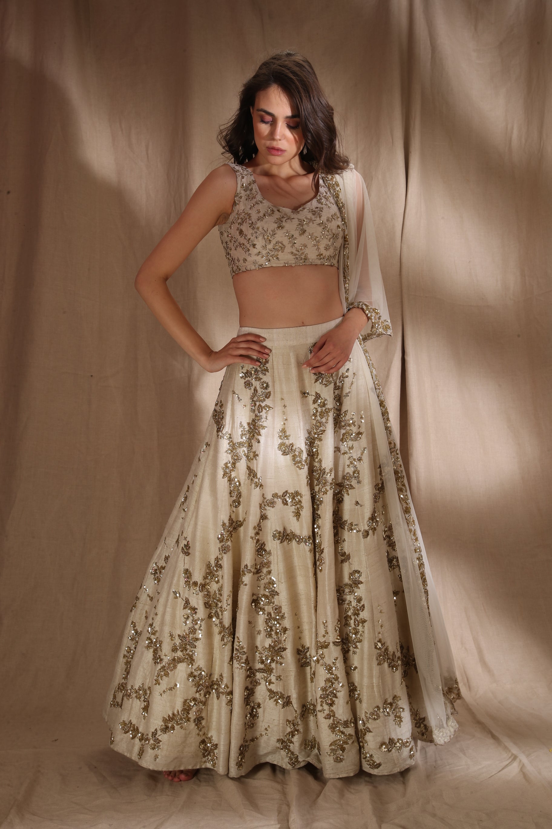 Ivory And Gold Lehenga