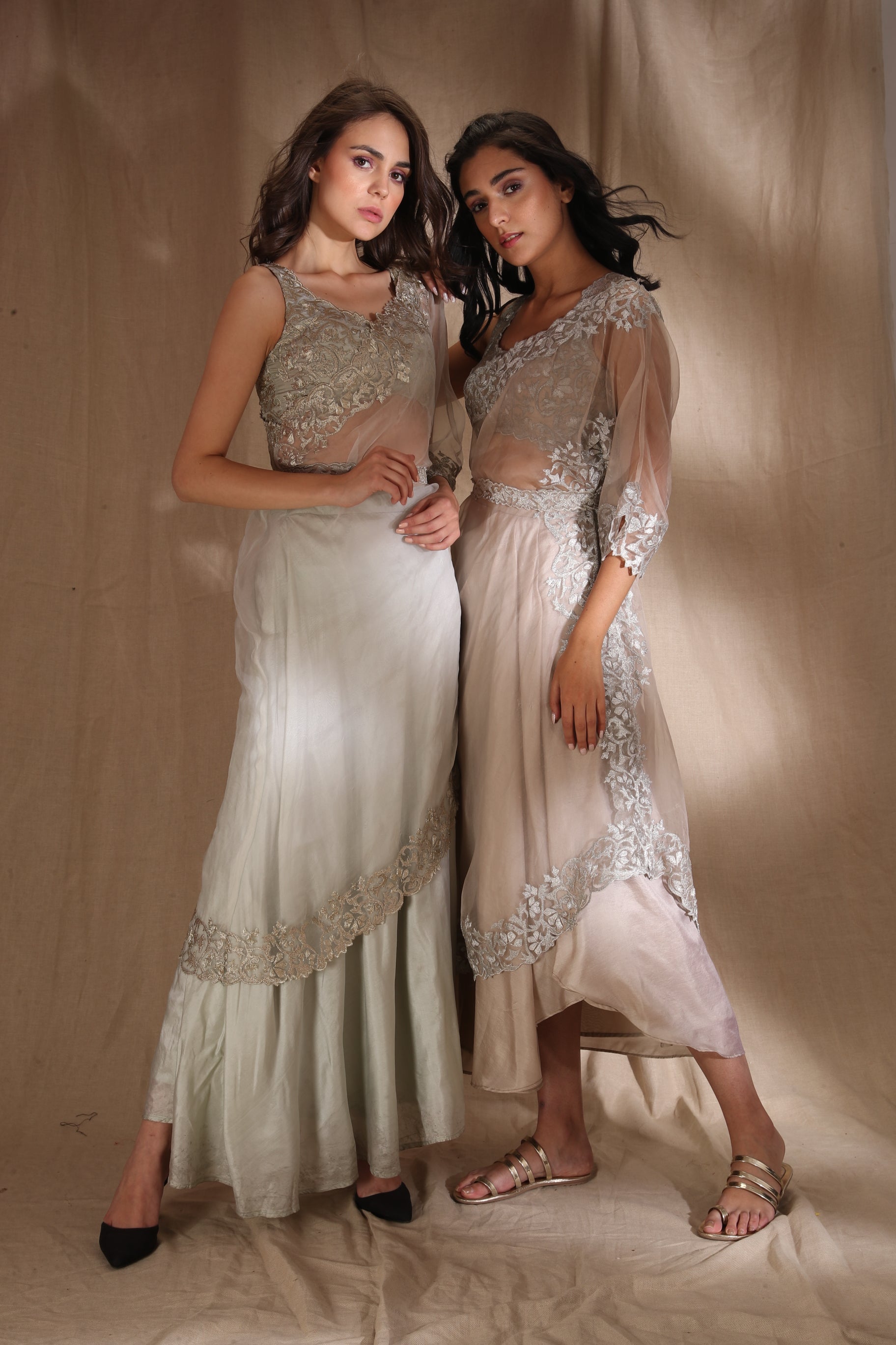 Silver And Light Gold Saree