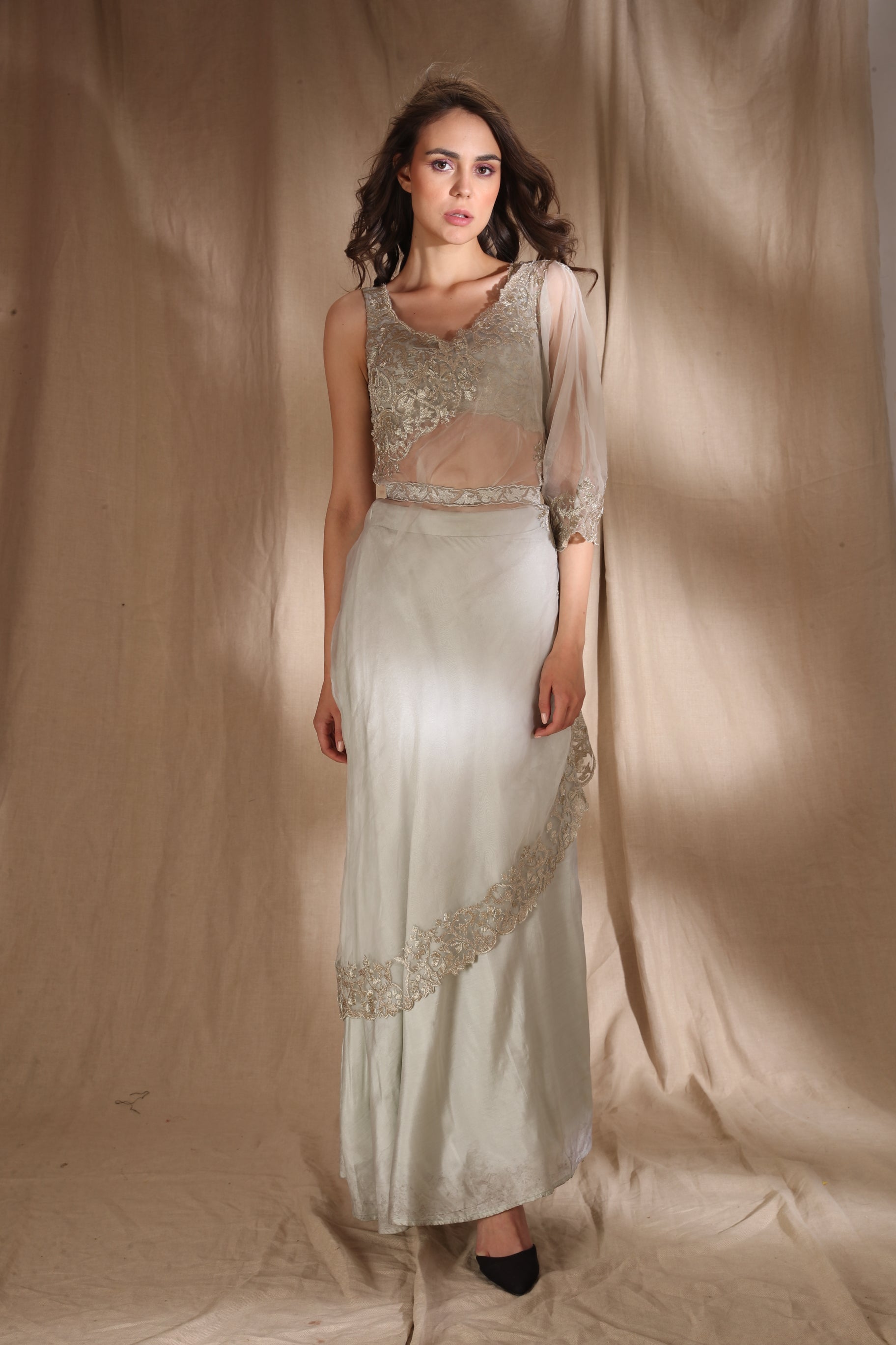 Silver And Light Blue Saree