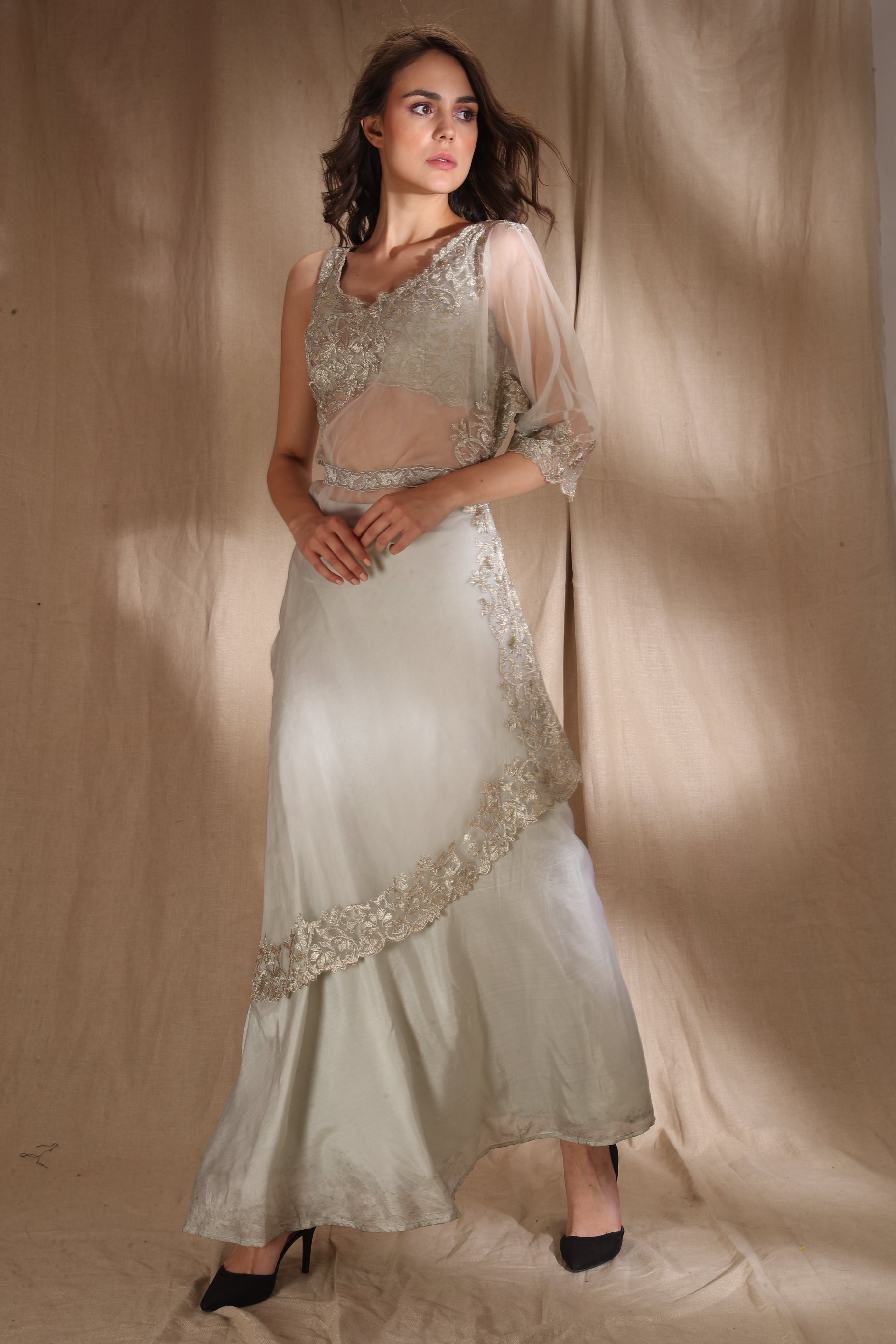 Silver And Light Blue Saree