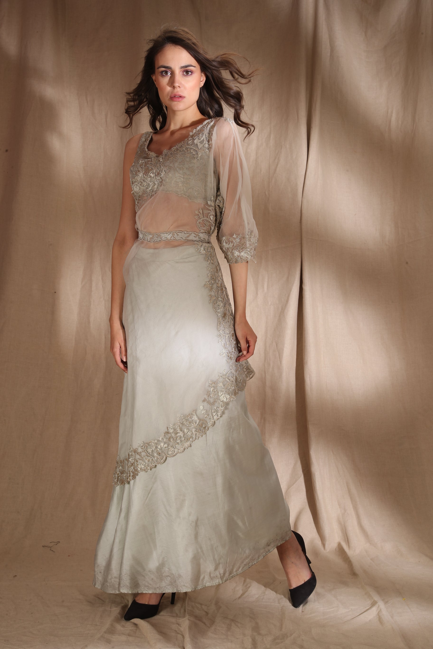 Silver And Light Blue Saree