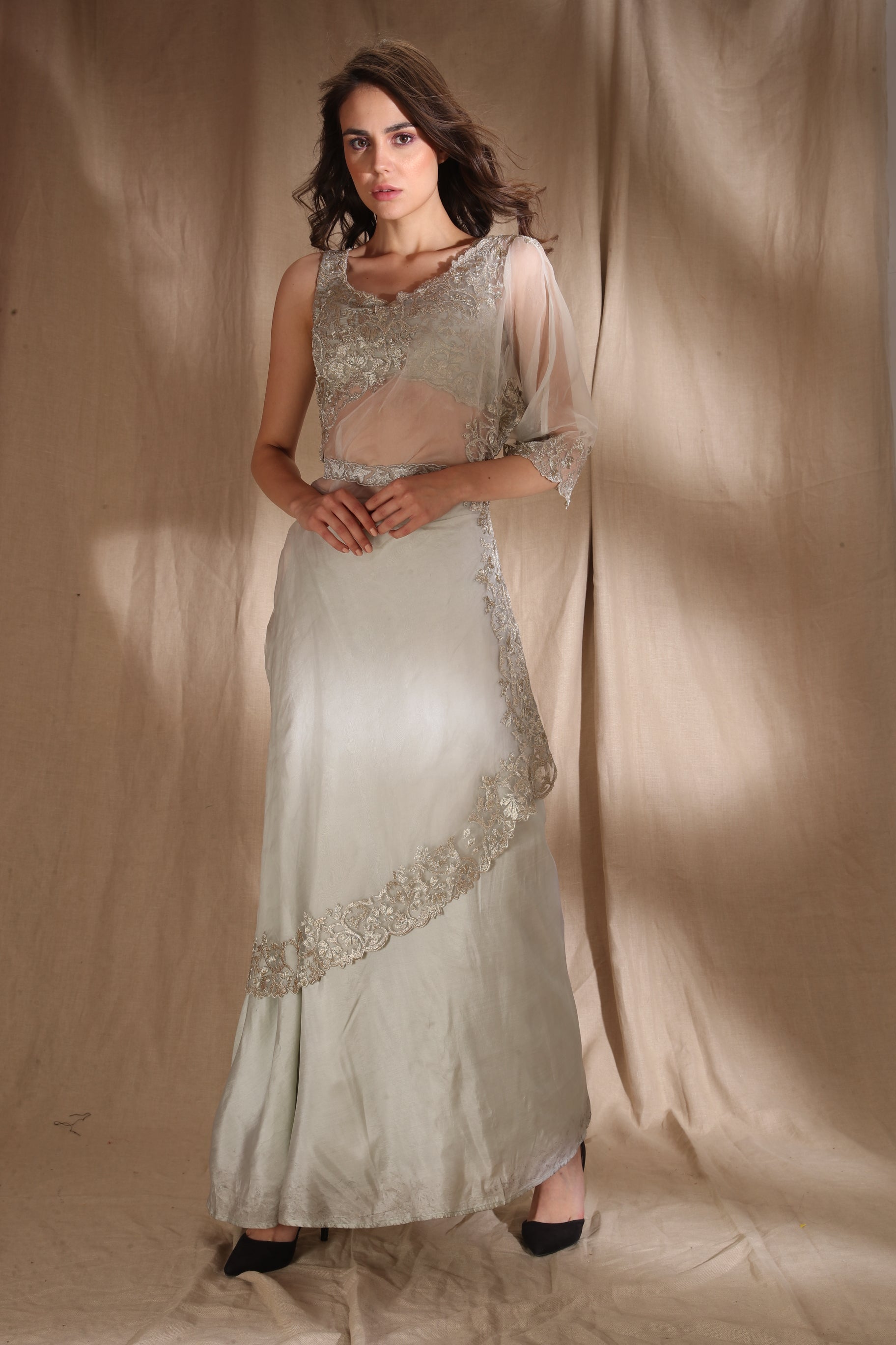 Silver And Light Blue Saree