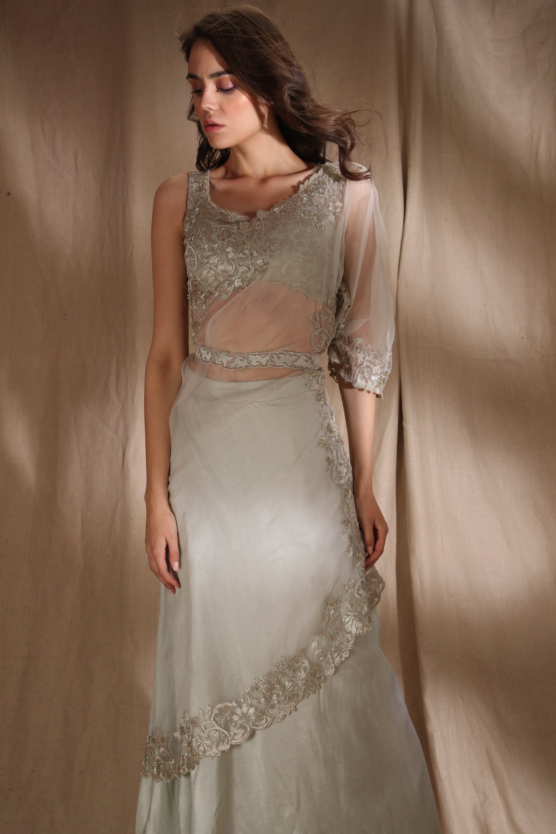 Silver And Light Blue Saree