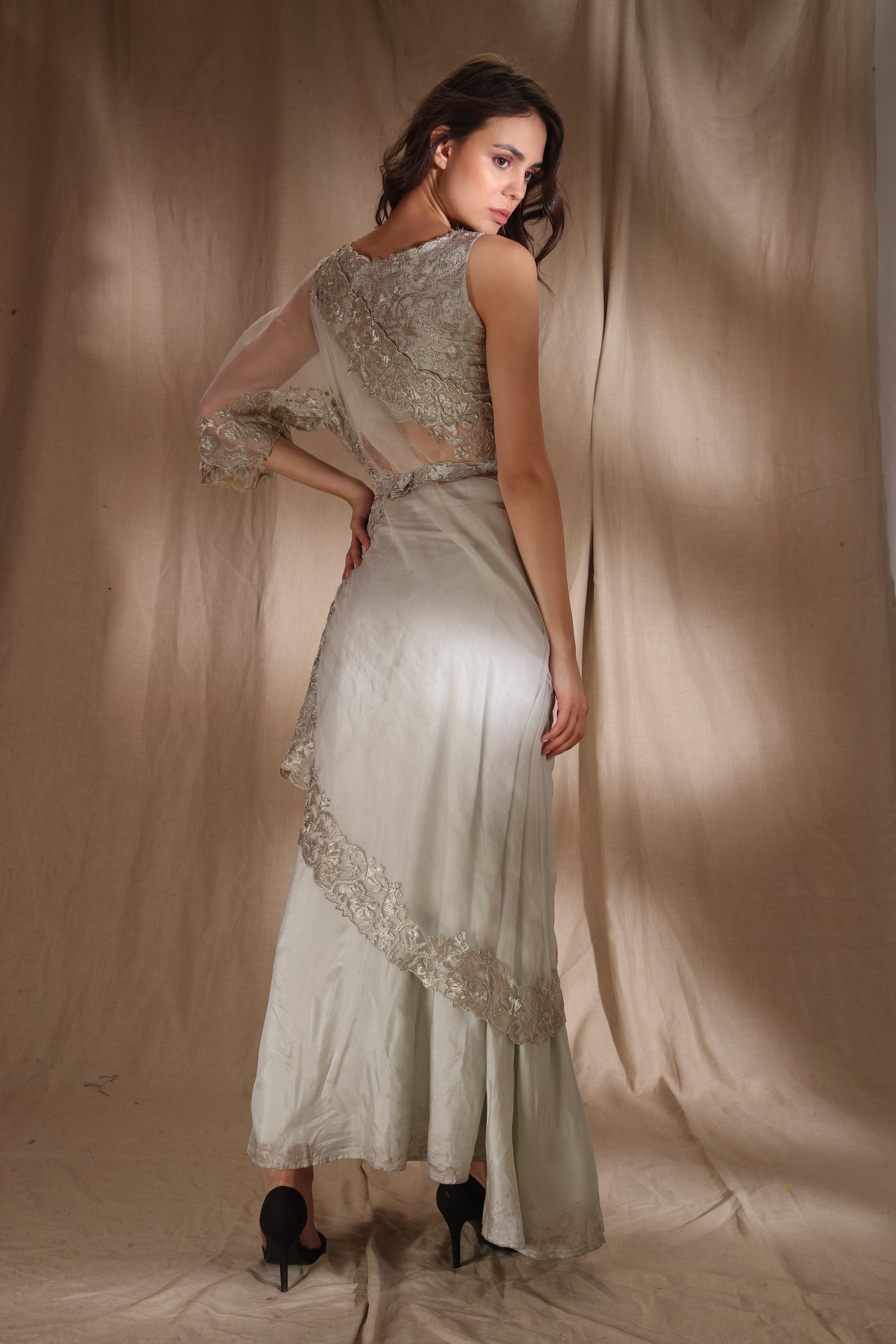 Silver And Light Blue Saree