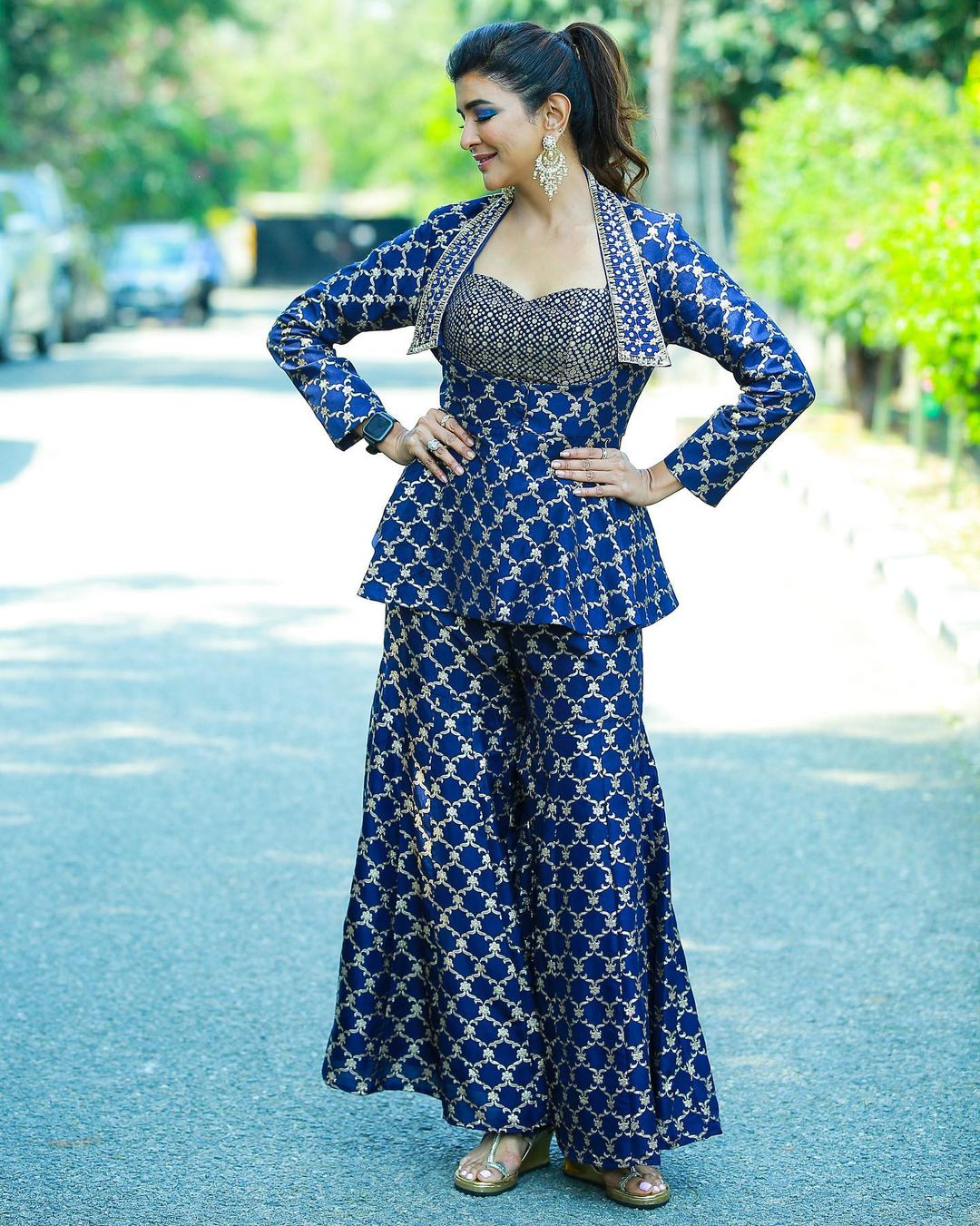 Lakshmi Manchu in Marigold Brocade Co-Ord Set