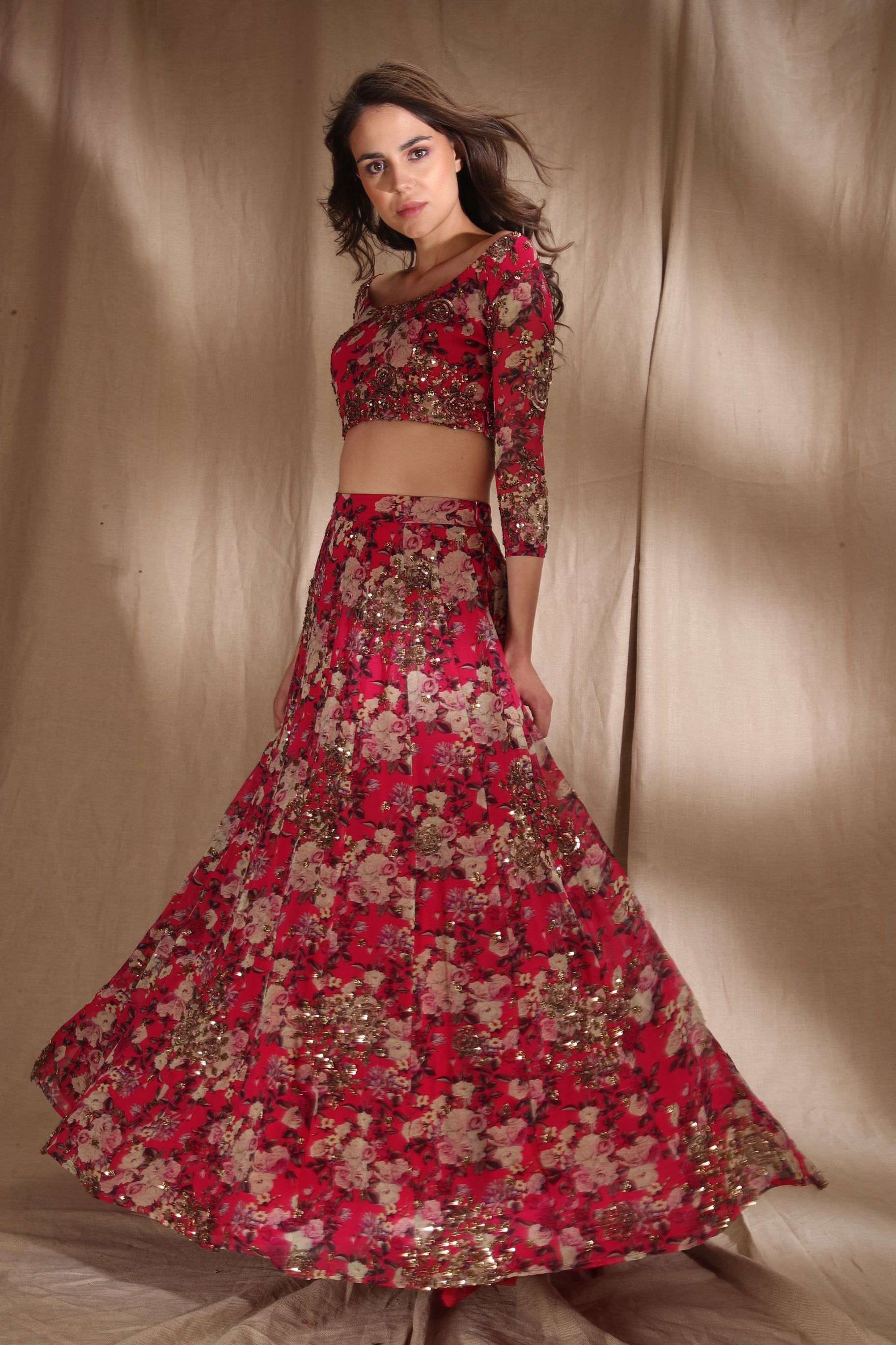 Hot Pink Floral Lehenga Set