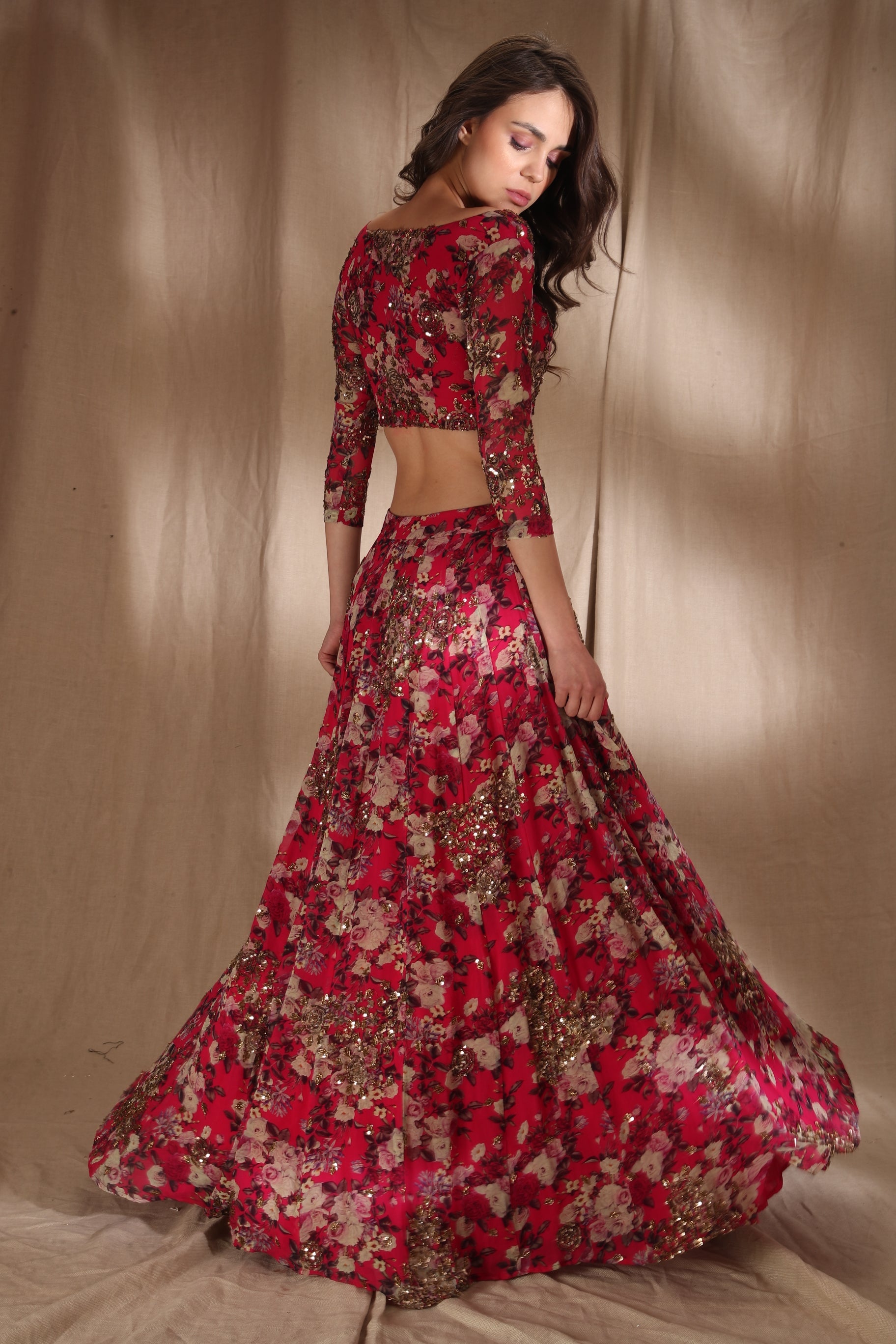 Hot Pink Floral Lehenga Set