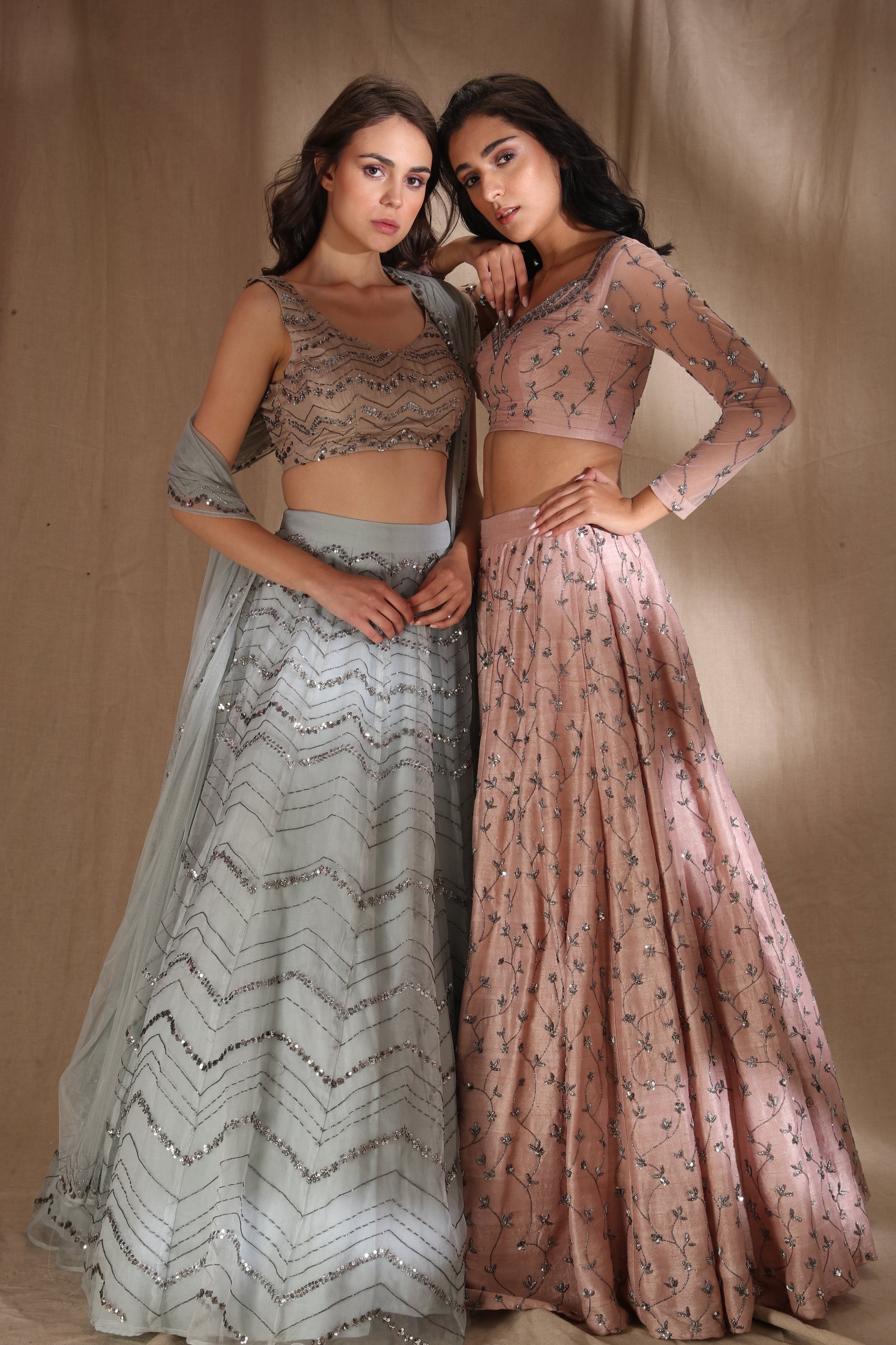 Pale Pink Raw Silk Lehenga