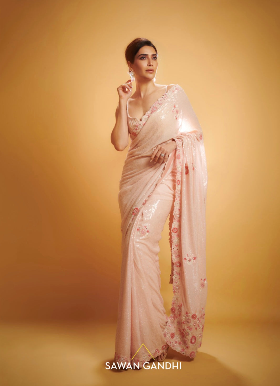 Karishma Tanna IN PEACH APPLIQUÉ SEQUINS SAREE