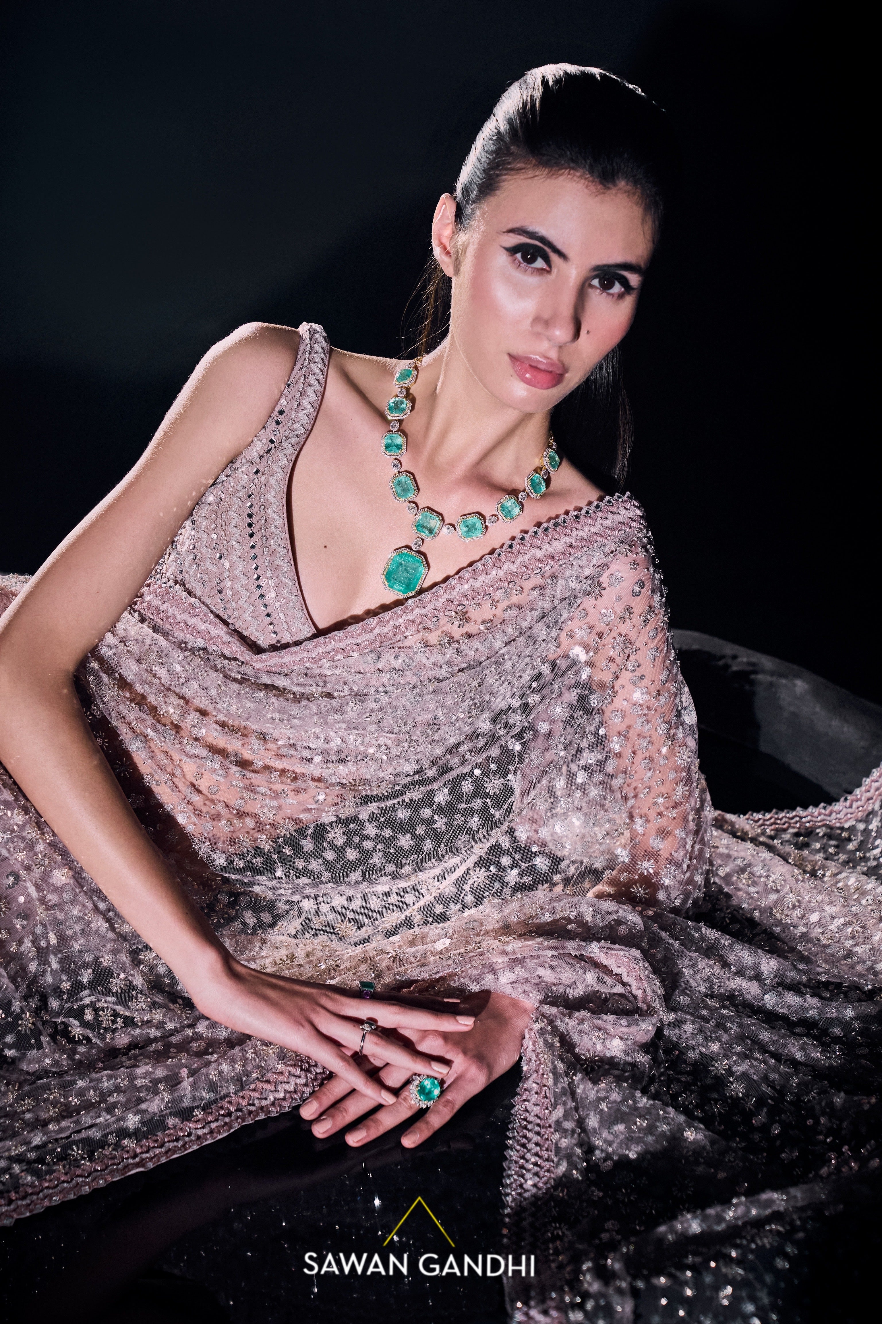 Blush pink sequins and cutdana saree