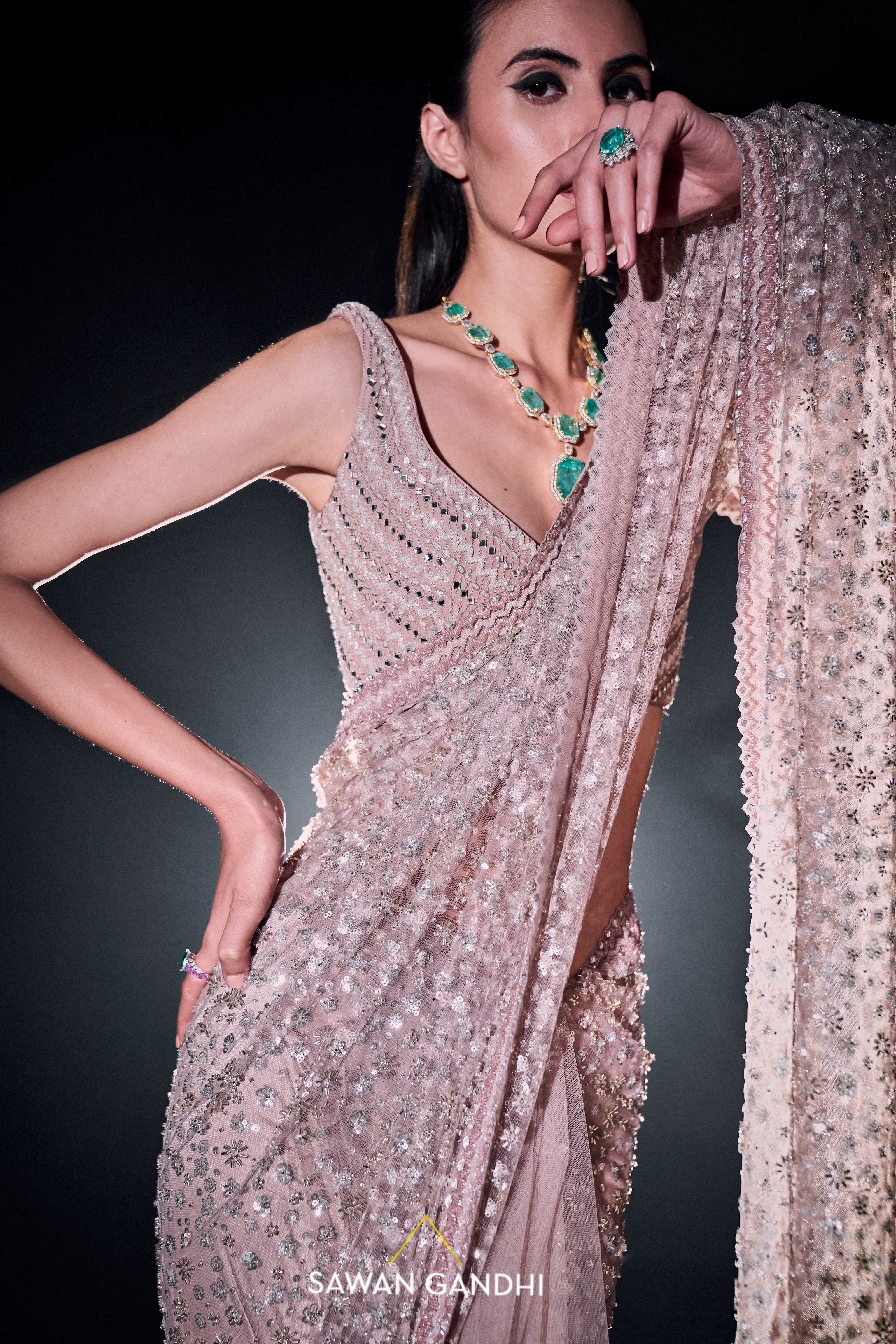 Blush pink sequins and cutdana saree