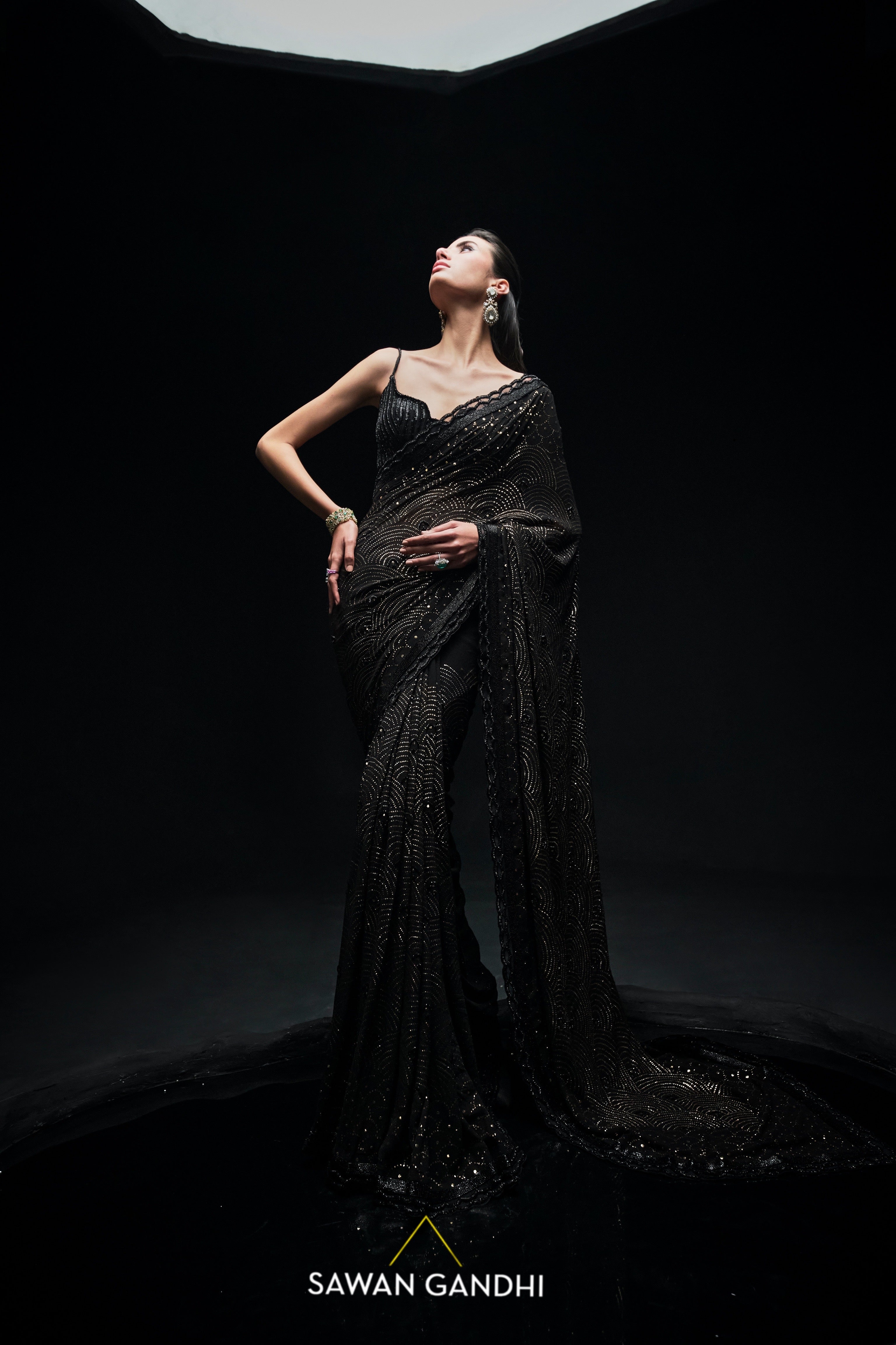 Black mukaish work saree