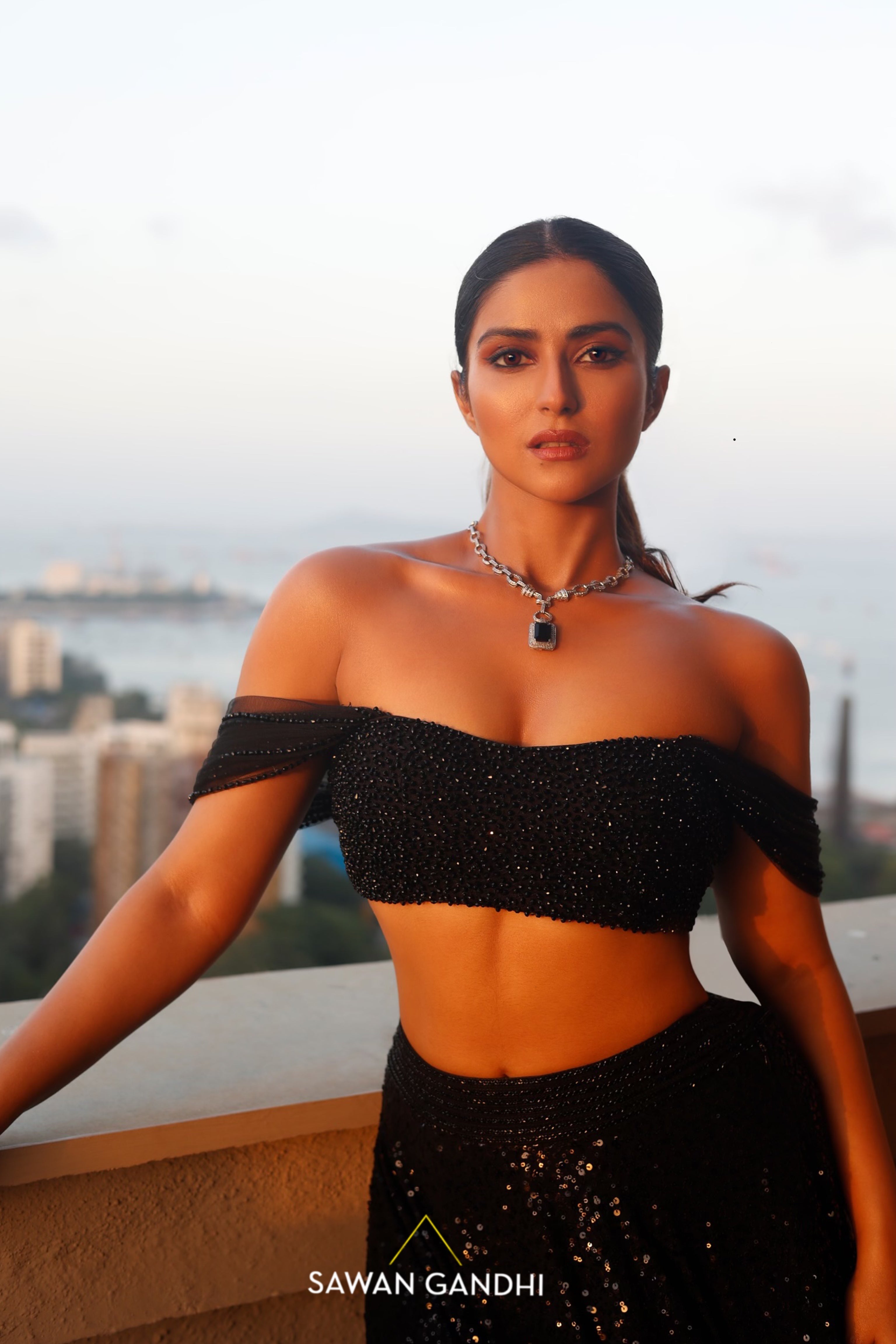 Pranutan bahl in Black sequins lehnga with crystal blouse