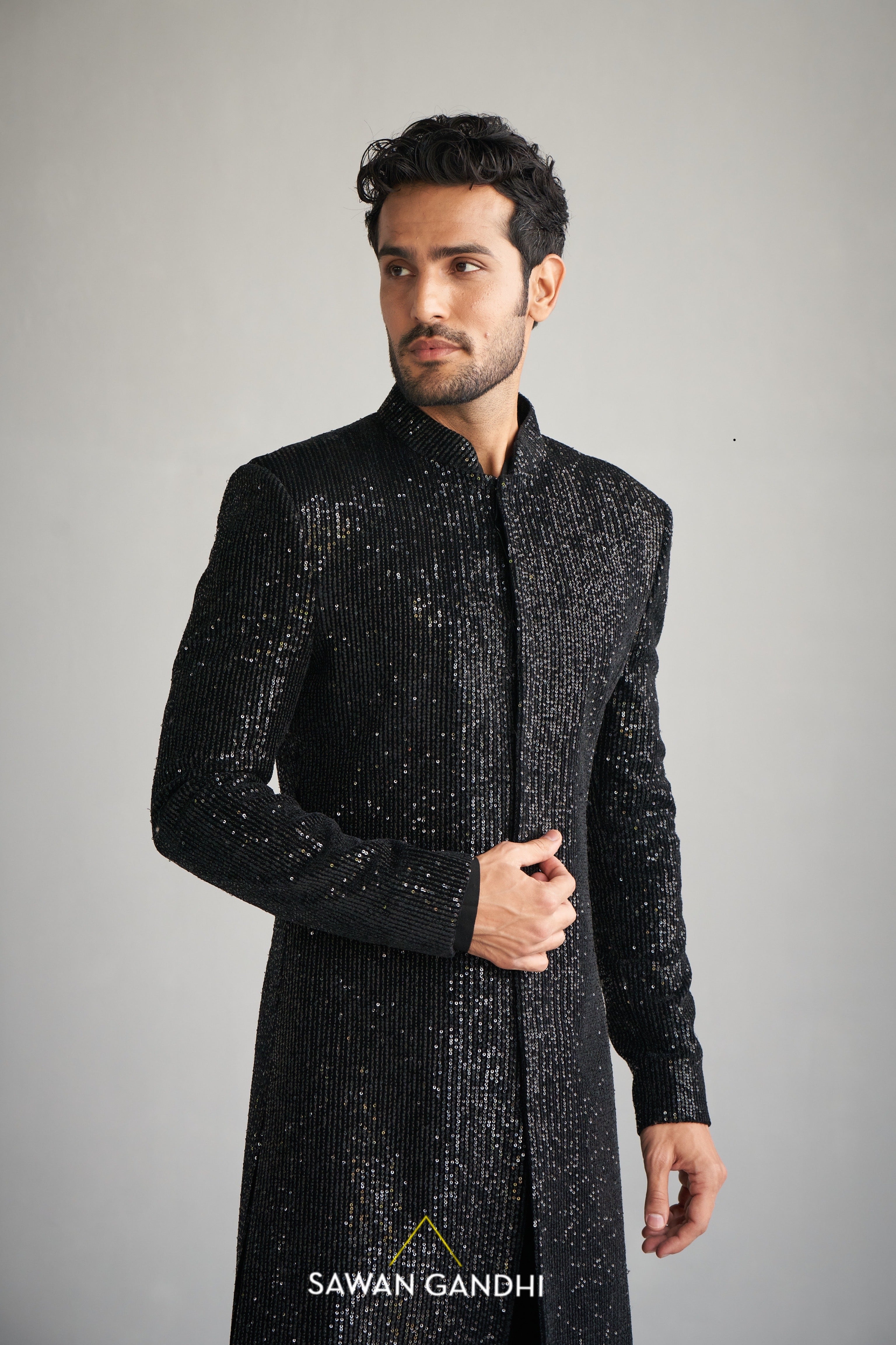 Black sequins sherwani