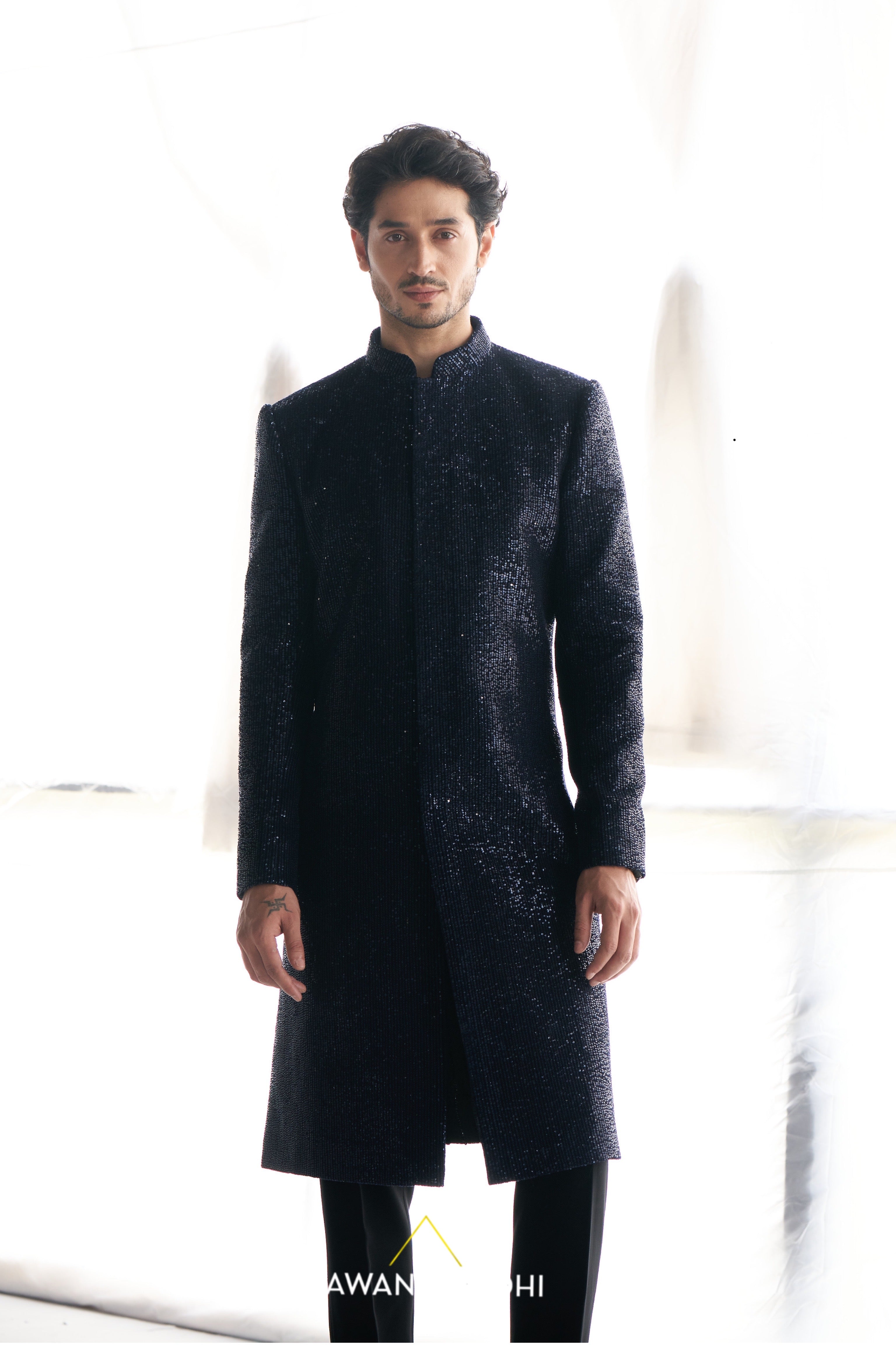 Blue sequins sherwani