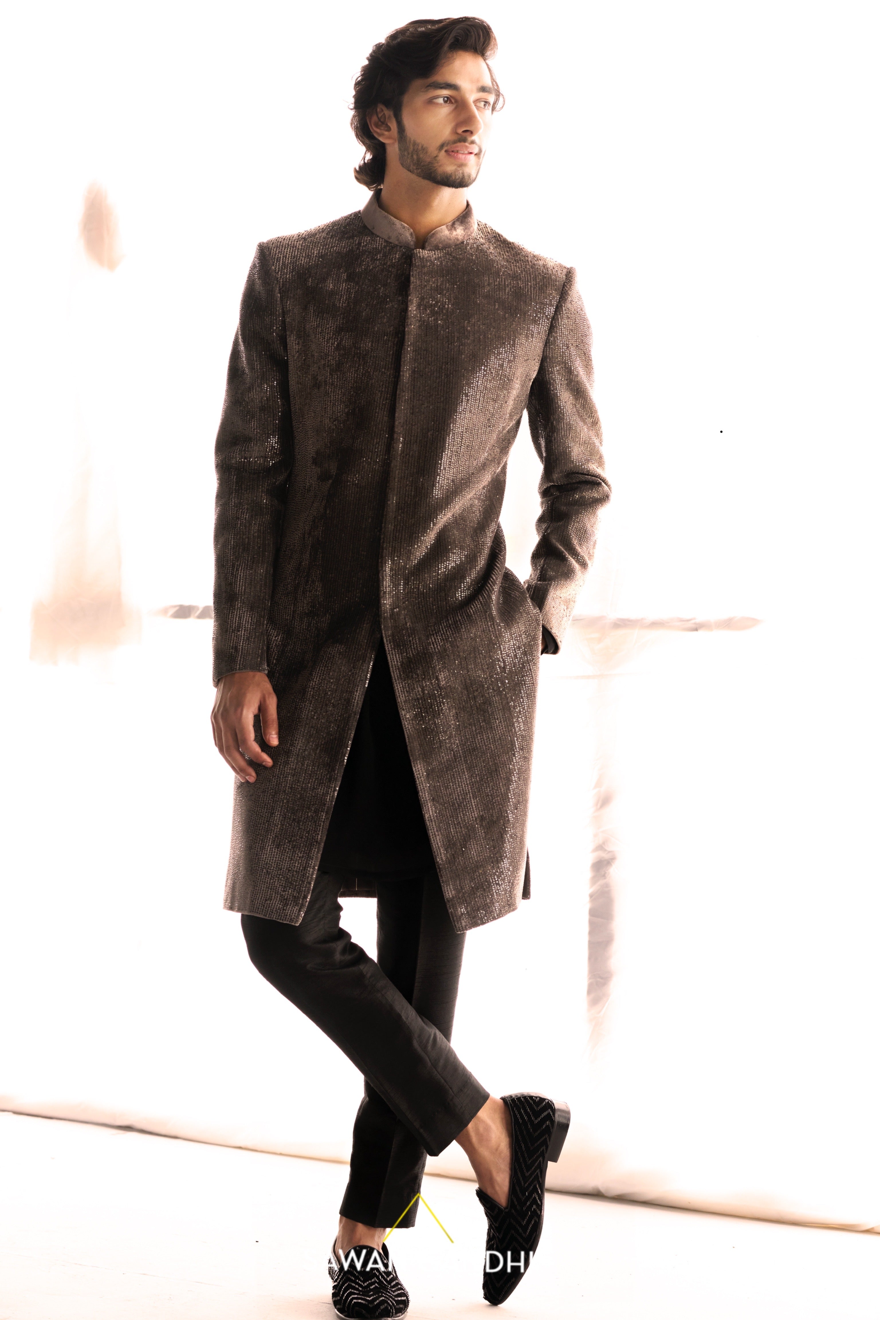 Taupe sequins sherwani