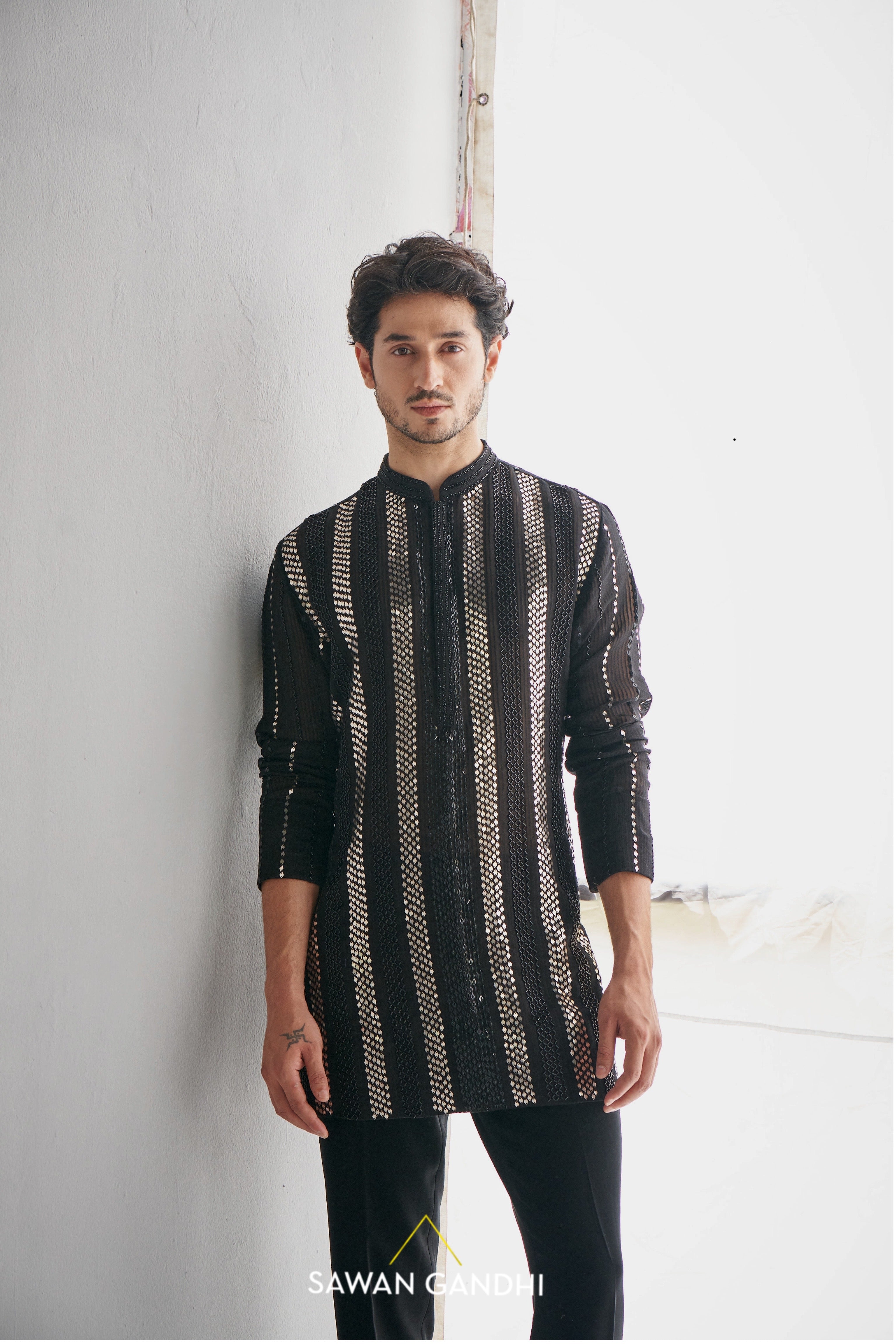 Black gicha metal sequins kurta