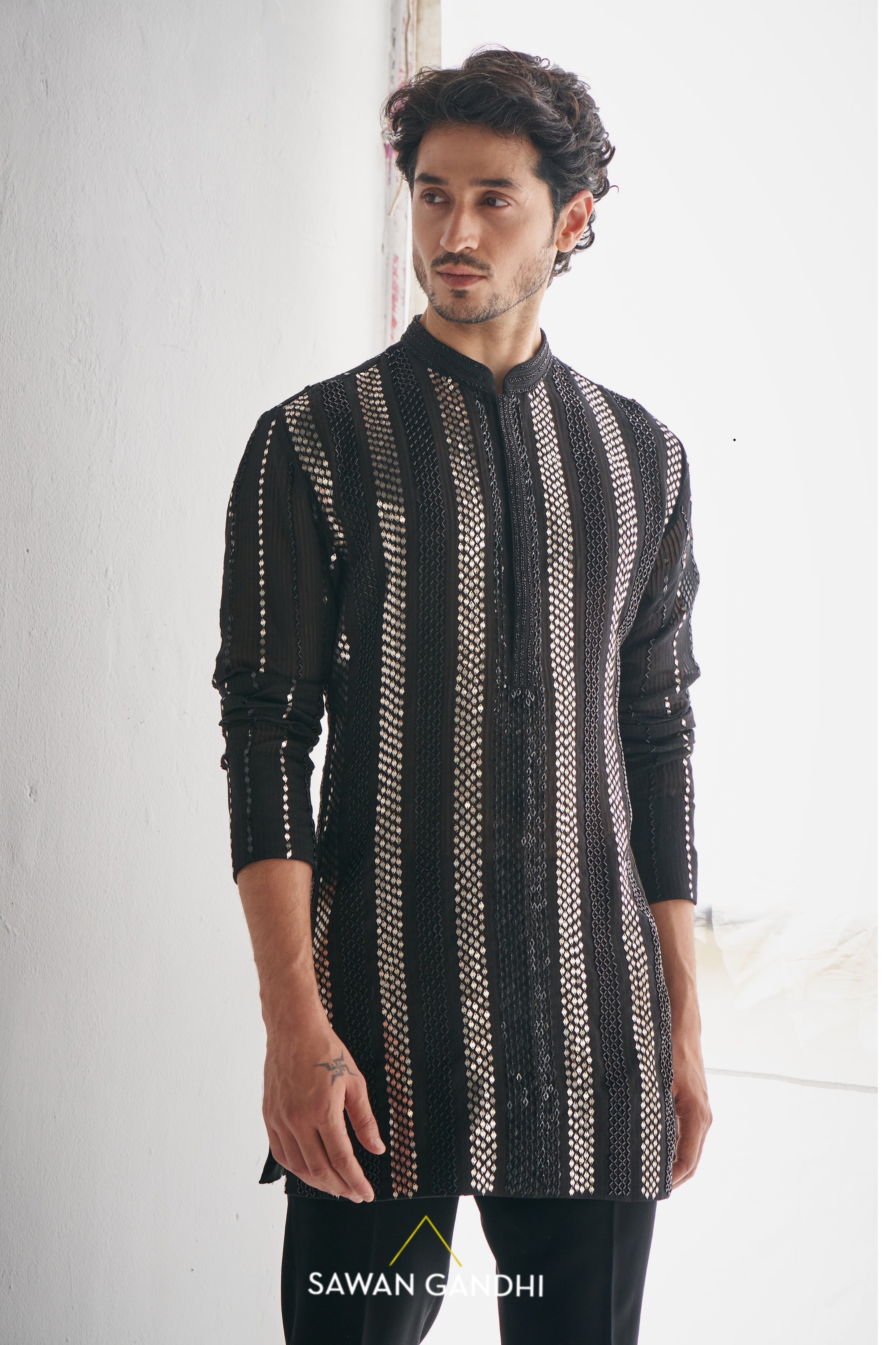 Black gicha metal sequins kurta