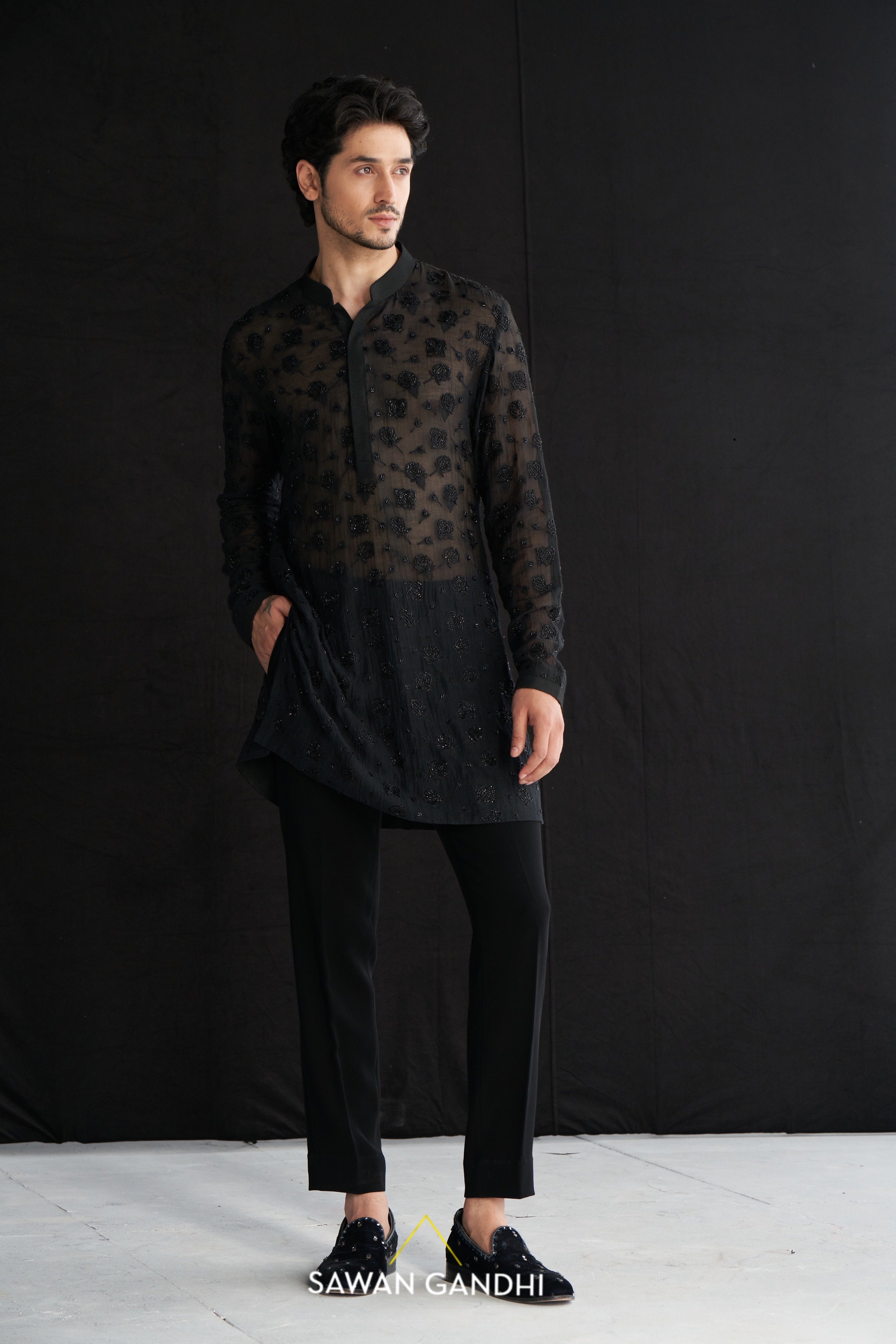 Black rose cutdana kurta