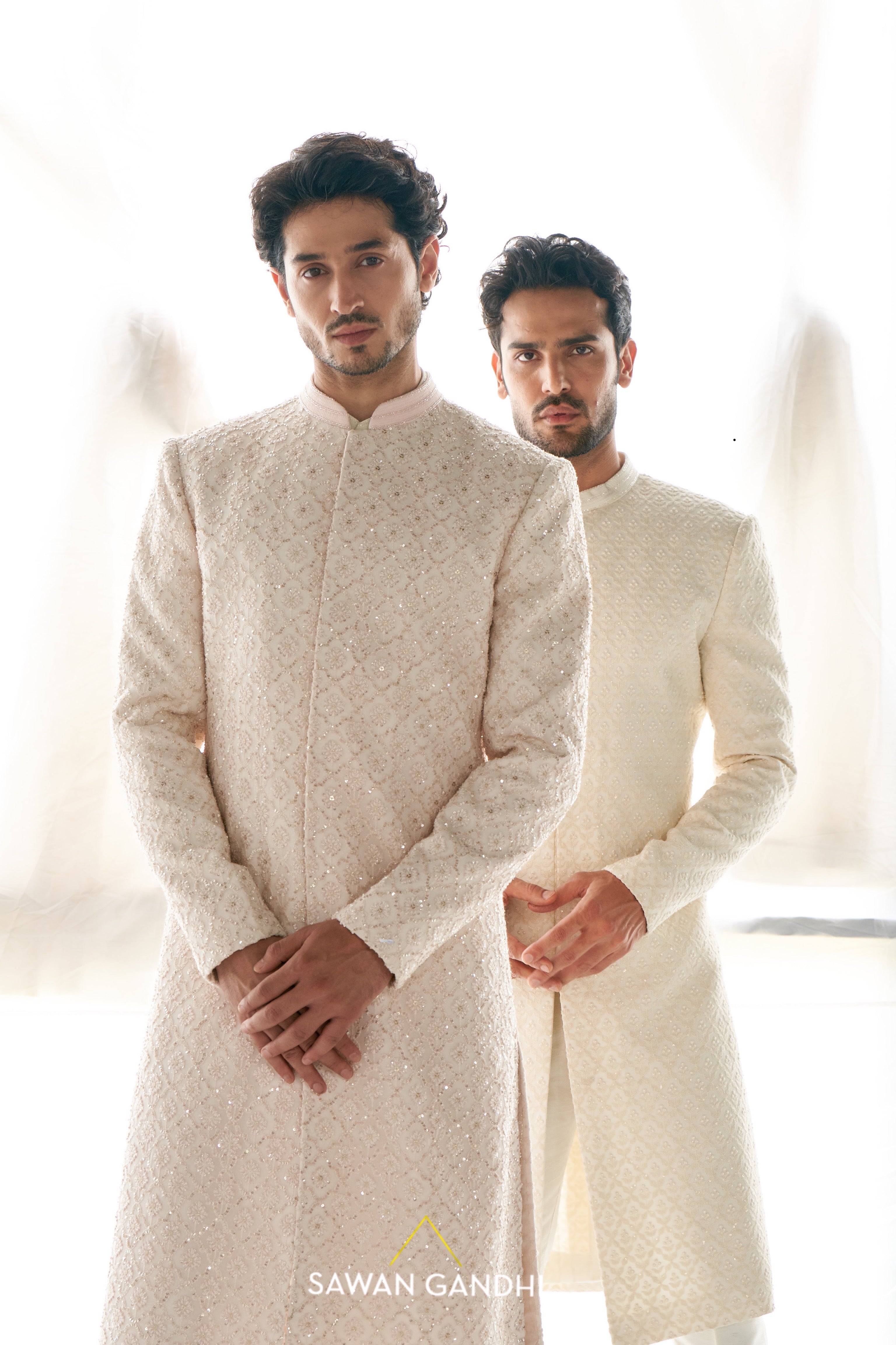 Ivory pink Chikankari sherwani