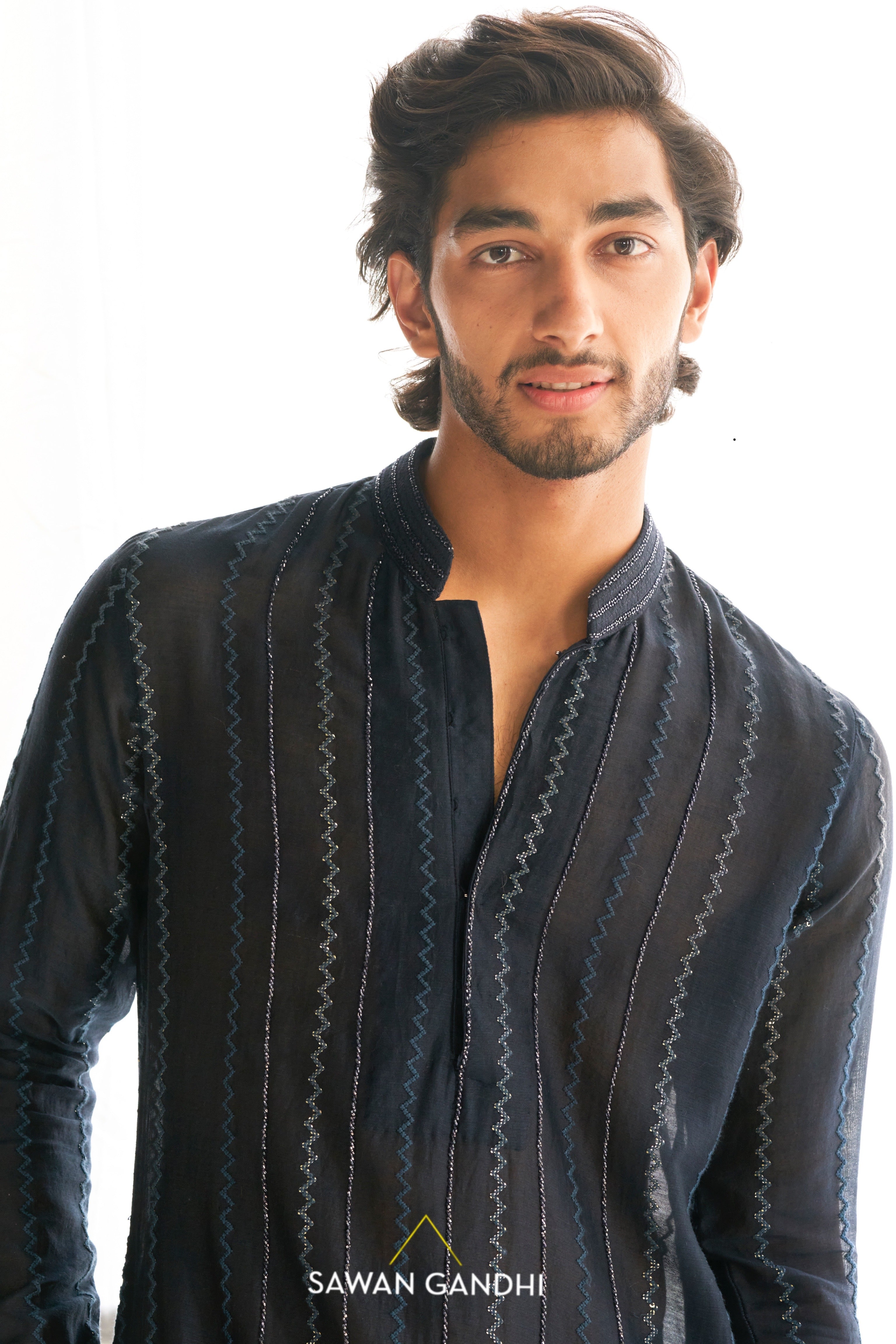 Navy blue zigzg lines kurta