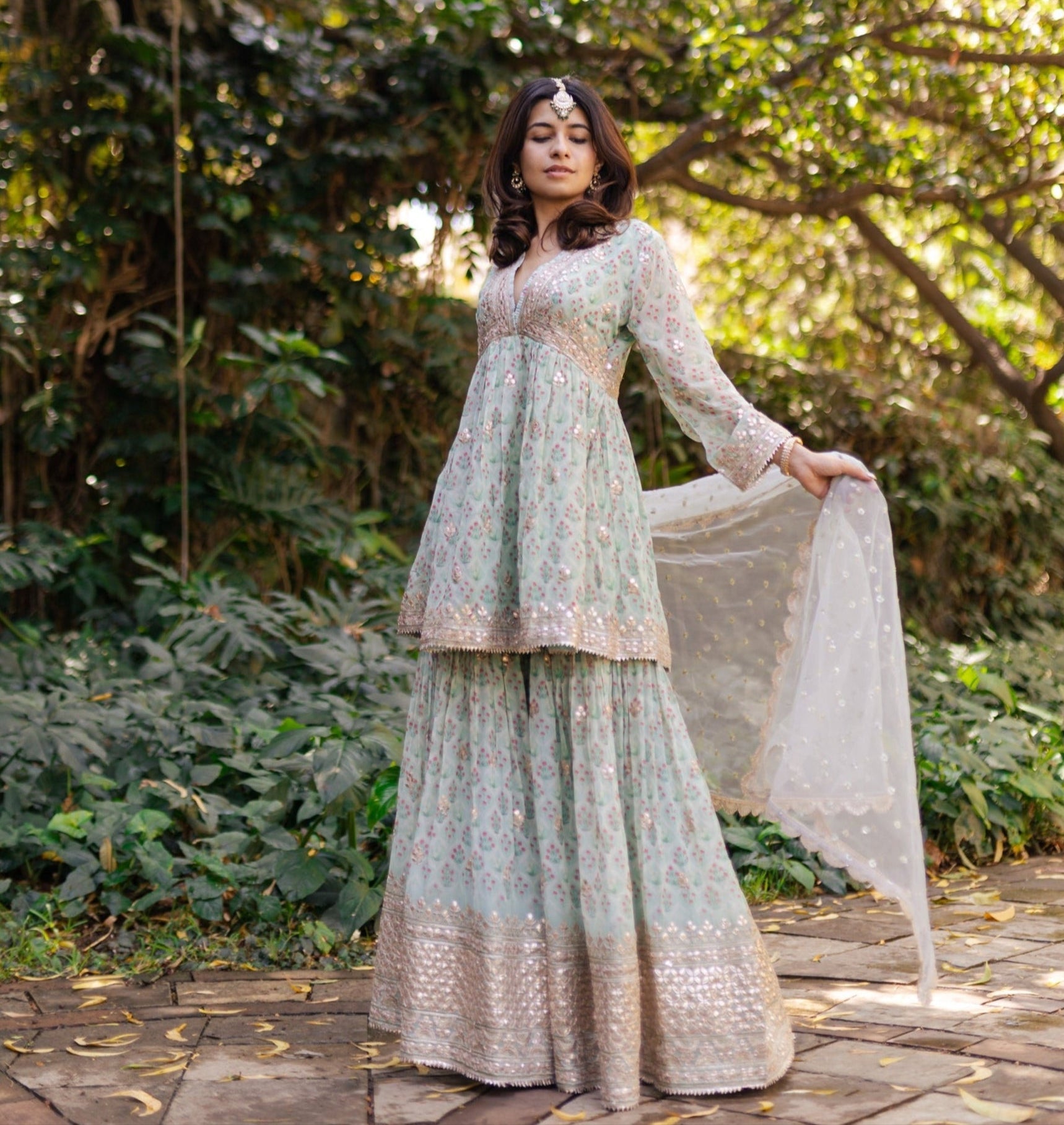 open lace back dress Buy Black Sequence Embroidery Peplum Style Sharara Suit Online main image 0