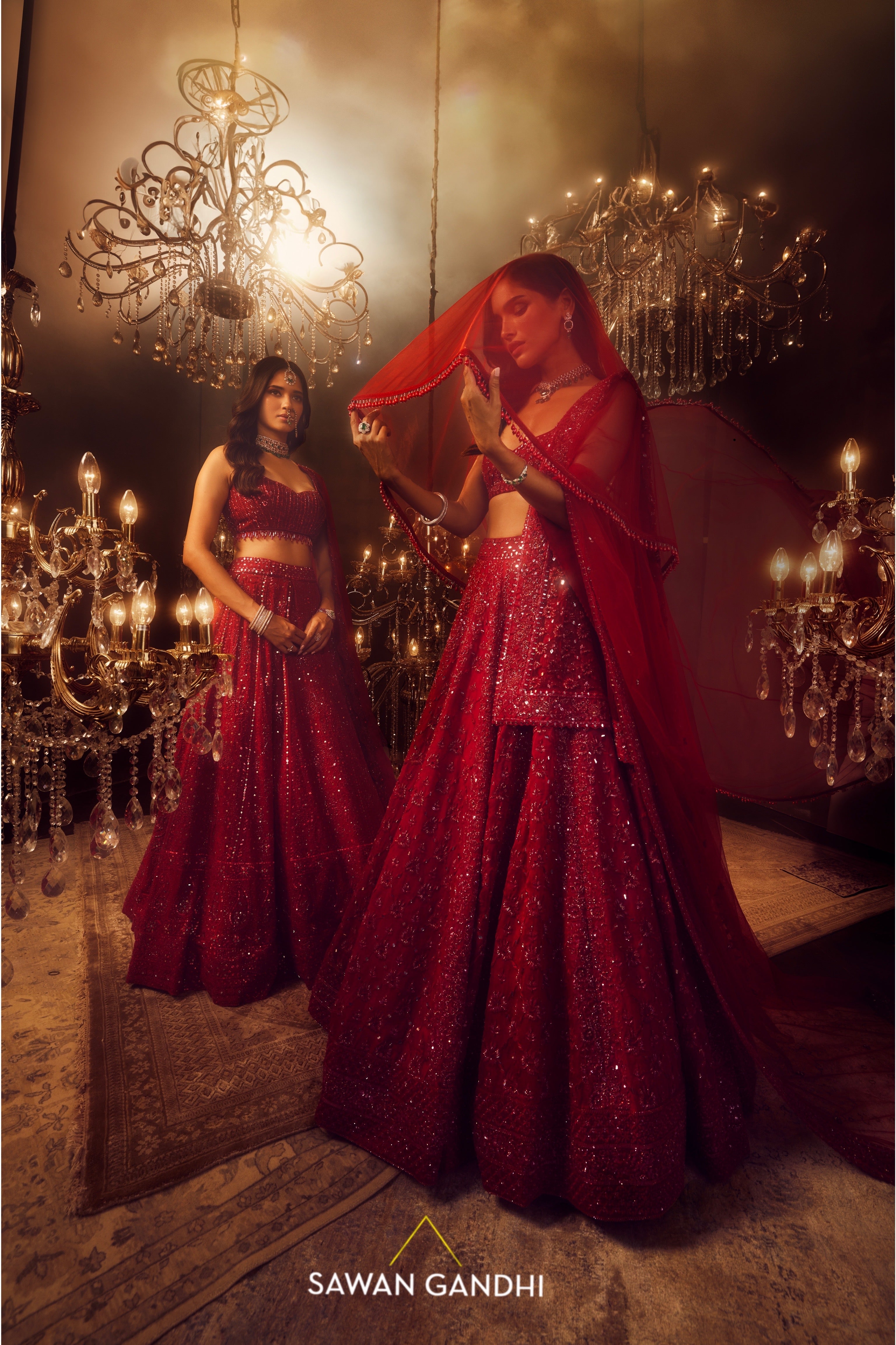 Crimson floral cutdana lehenga