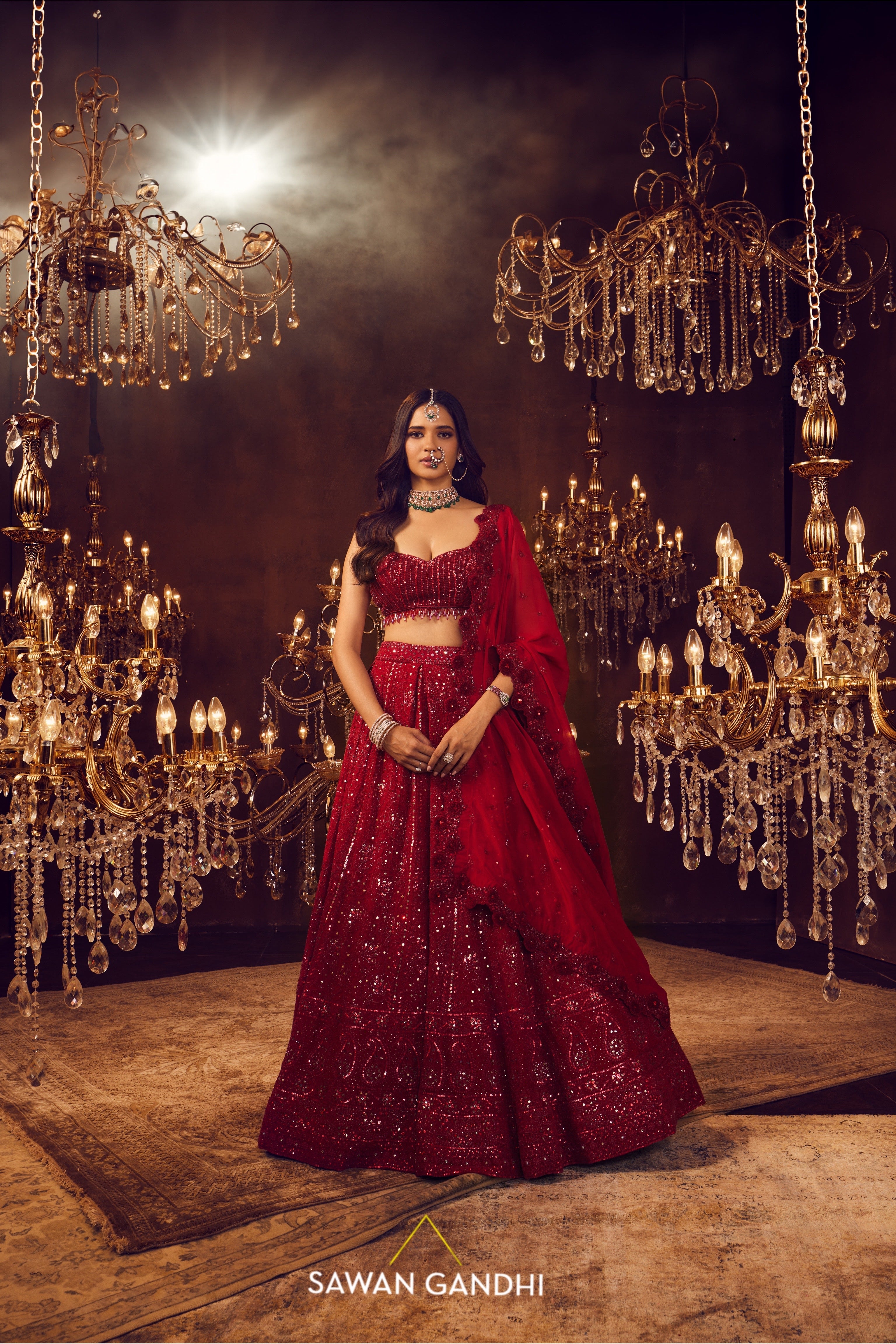 Crimson chickankari lehenga