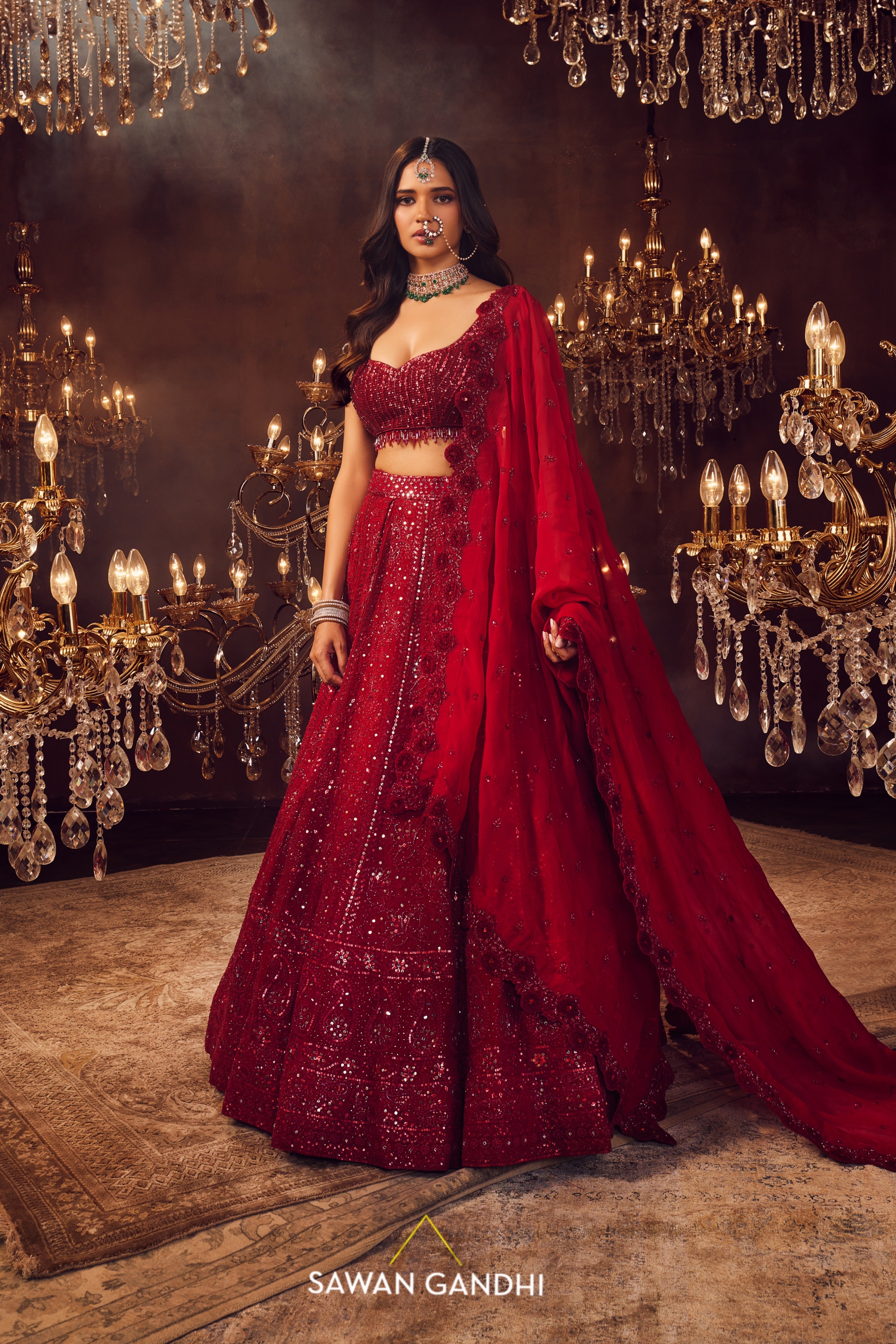 Crimson chickankari lehenga