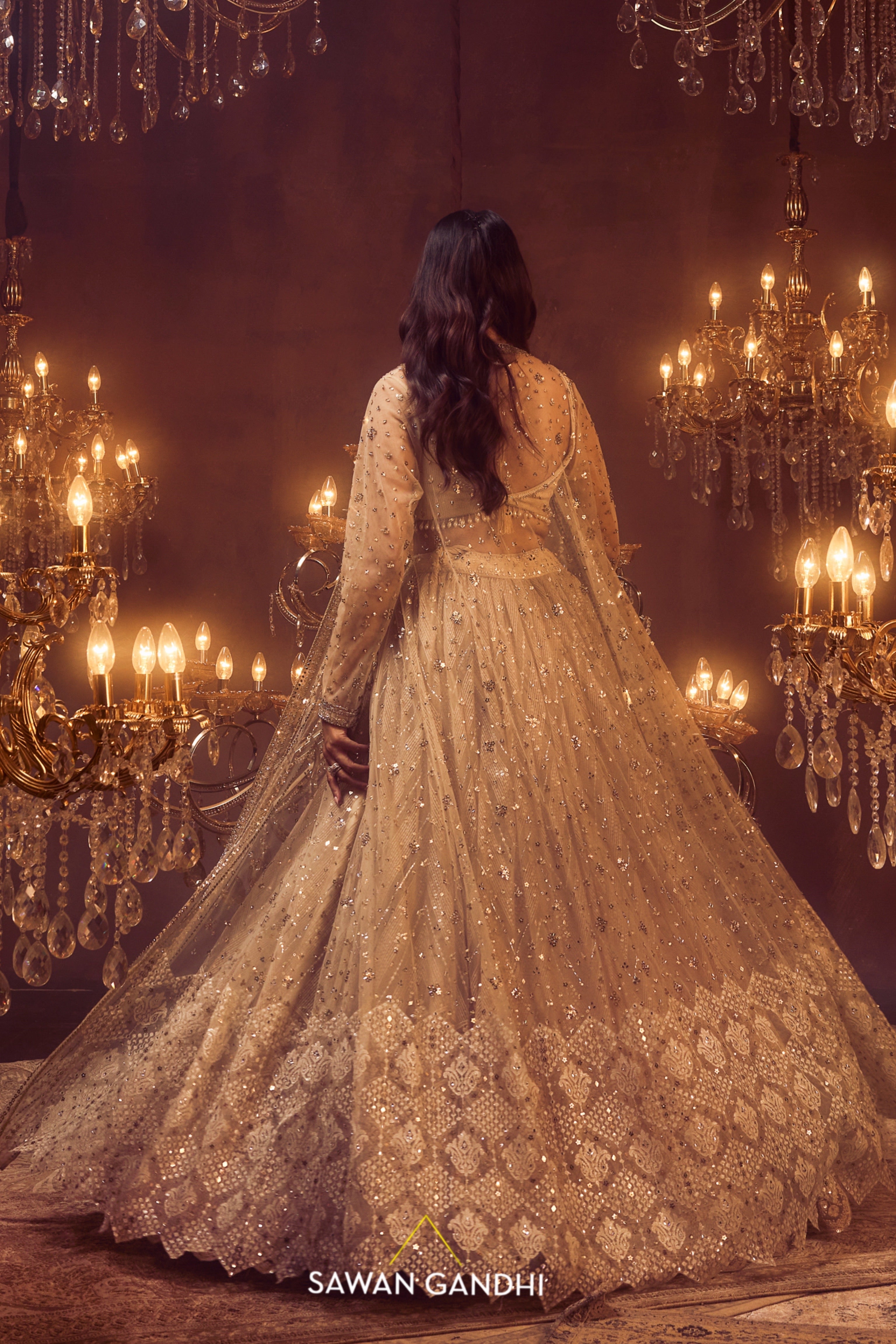 Bone beige cape jacket and lehnga set