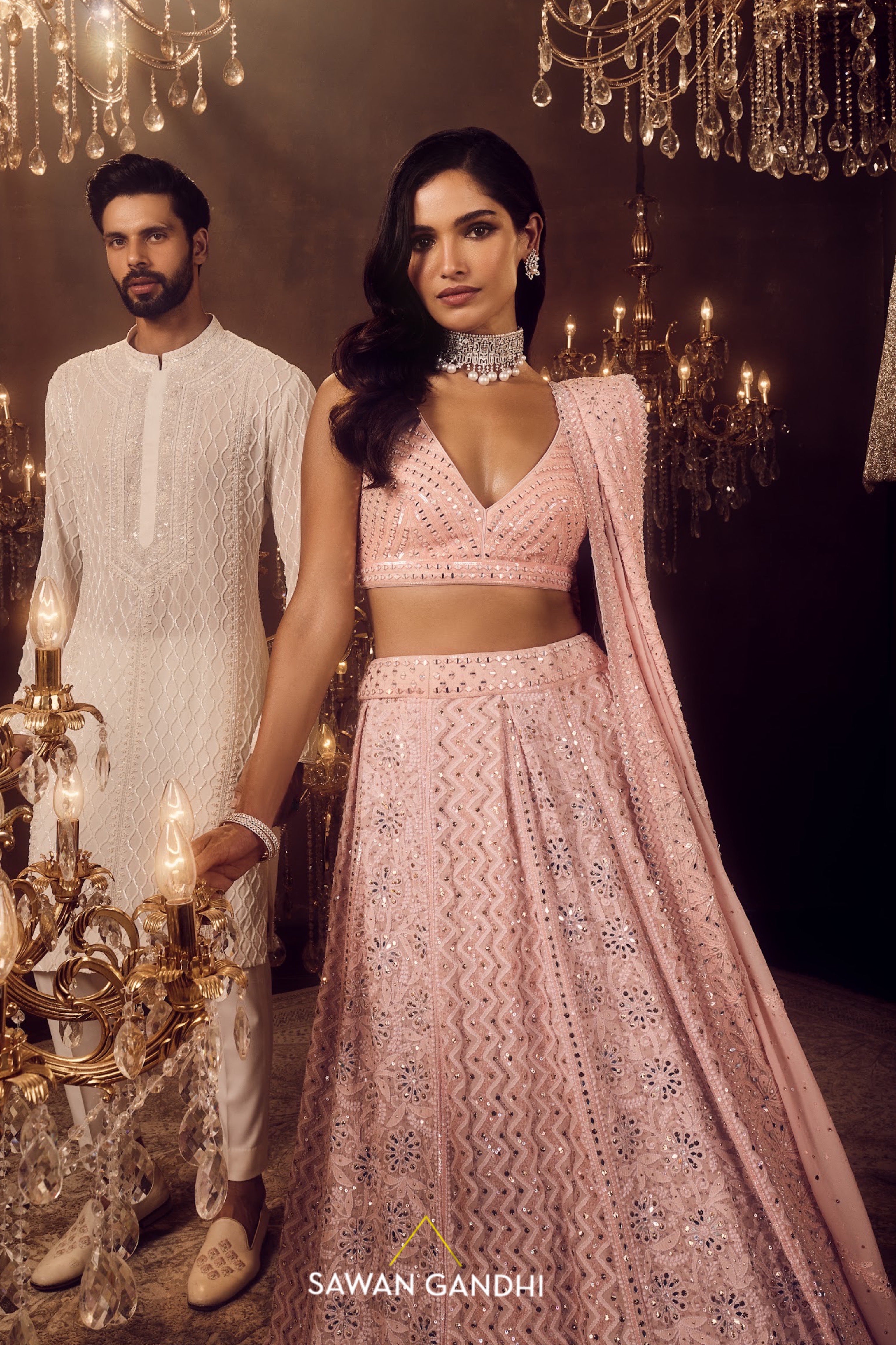 Peach Chikankari lehenga