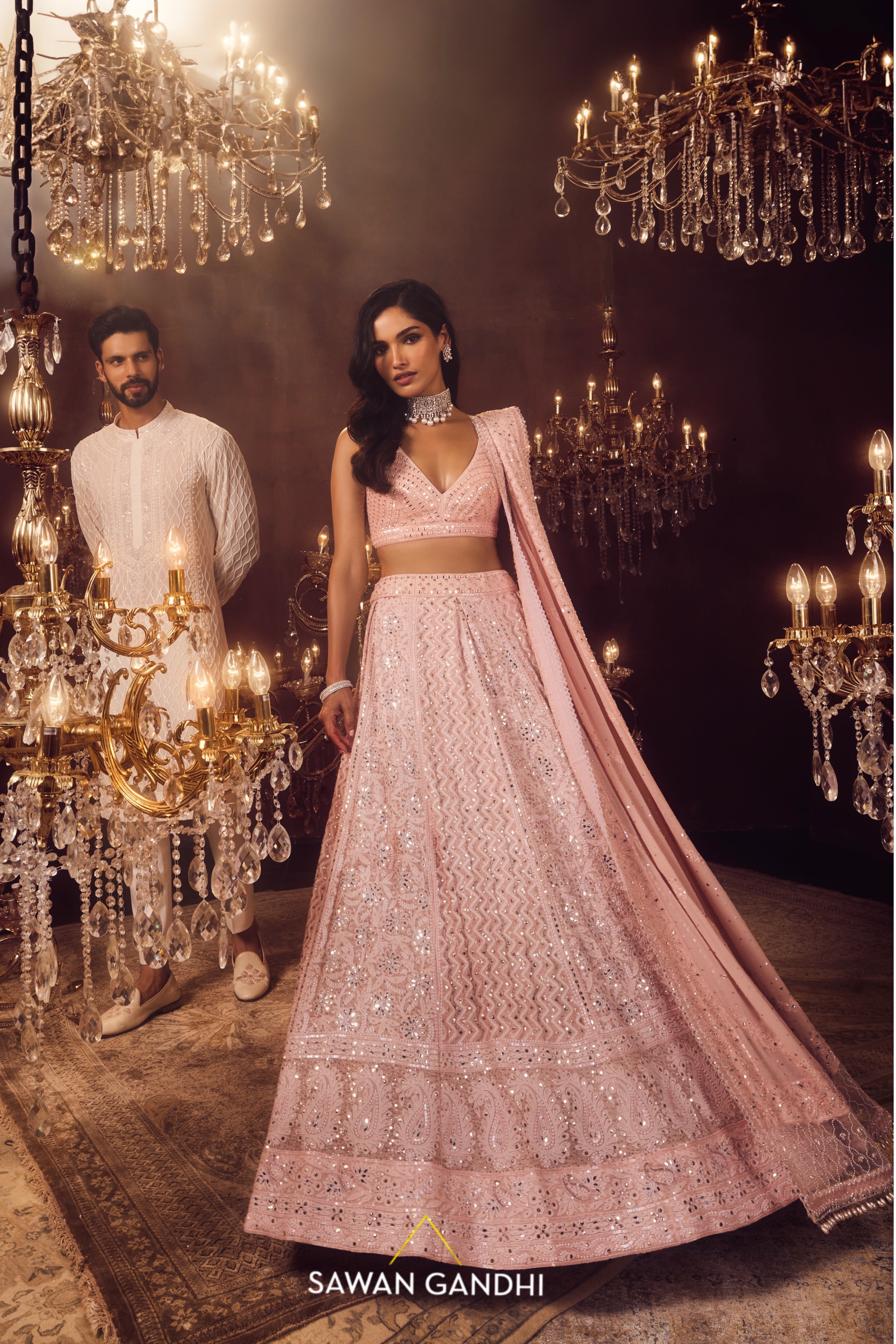 Peach Chikankari lehenga