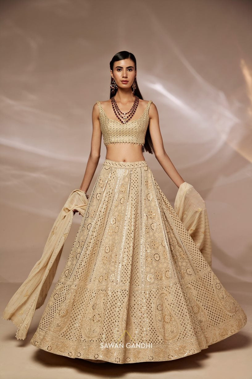 Gold chikankari lehnga set