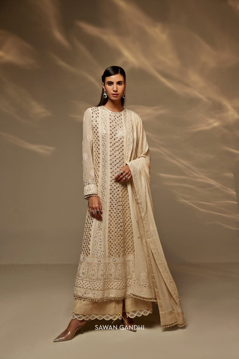 Ivory chikankari suit set