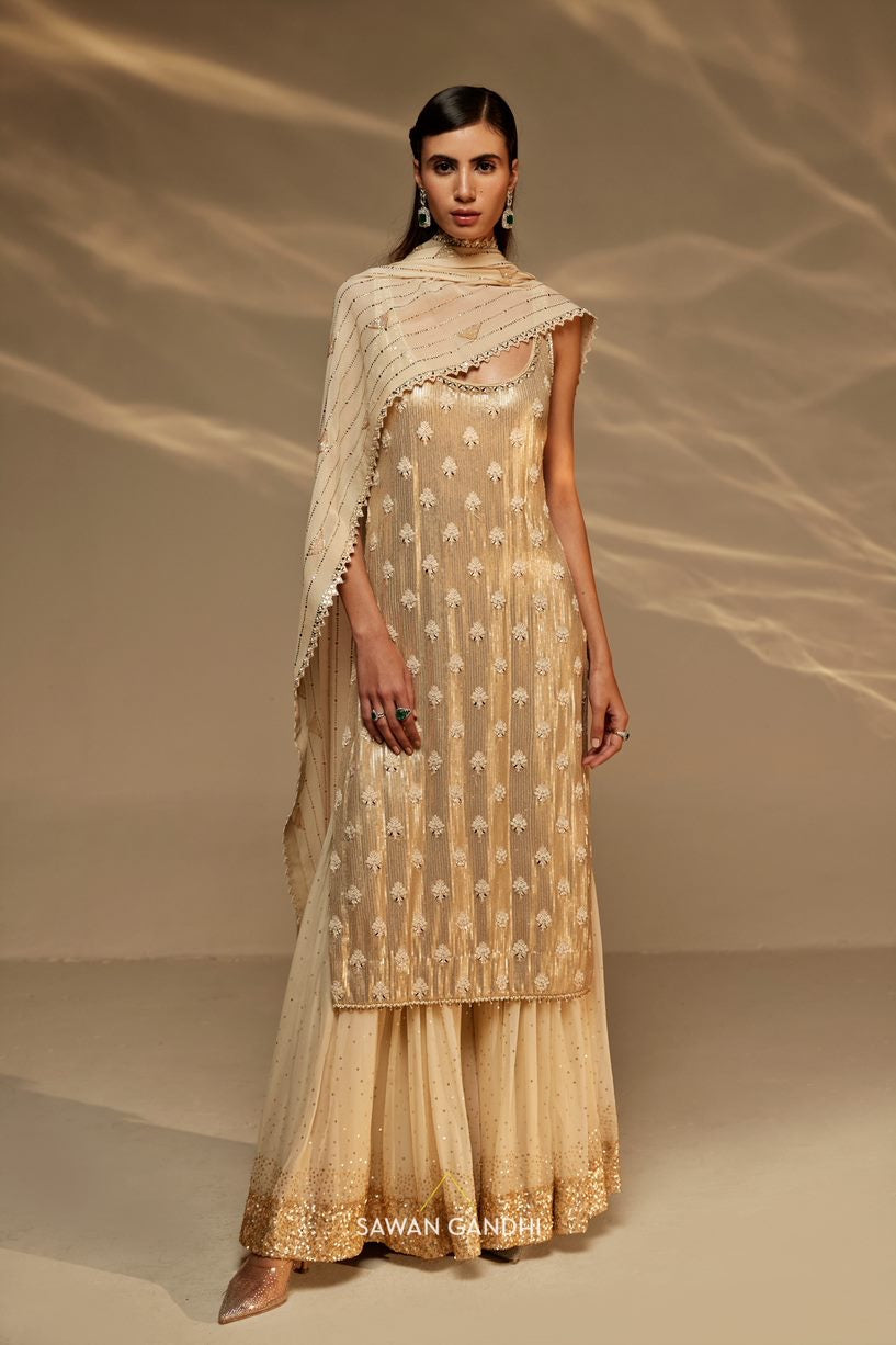 Gold sequins sharara suit set