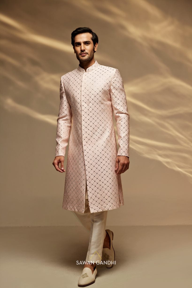 Blush pink mirror sherwani