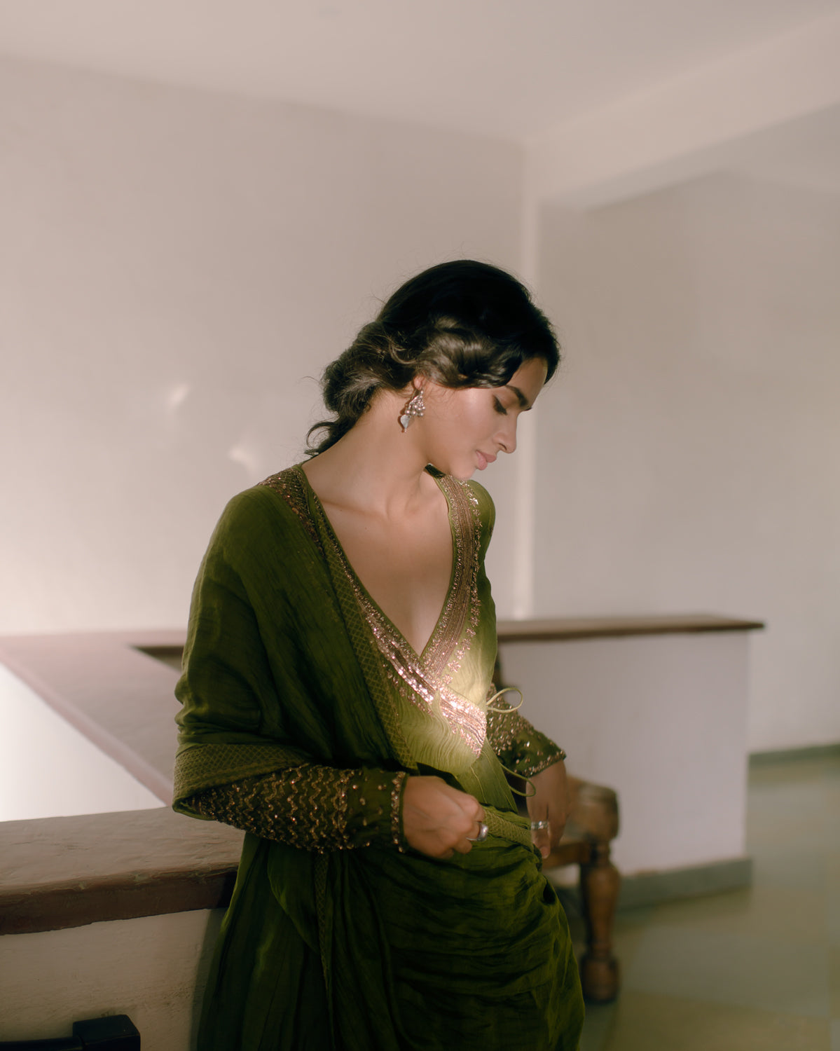 Mehendi Green Thread Peplum And Sharara Set