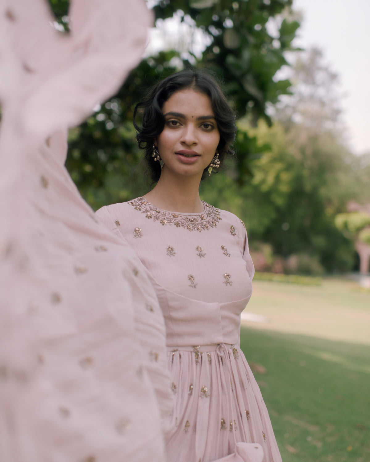 Powder Pink Embellished Anarkali And Sharara Set