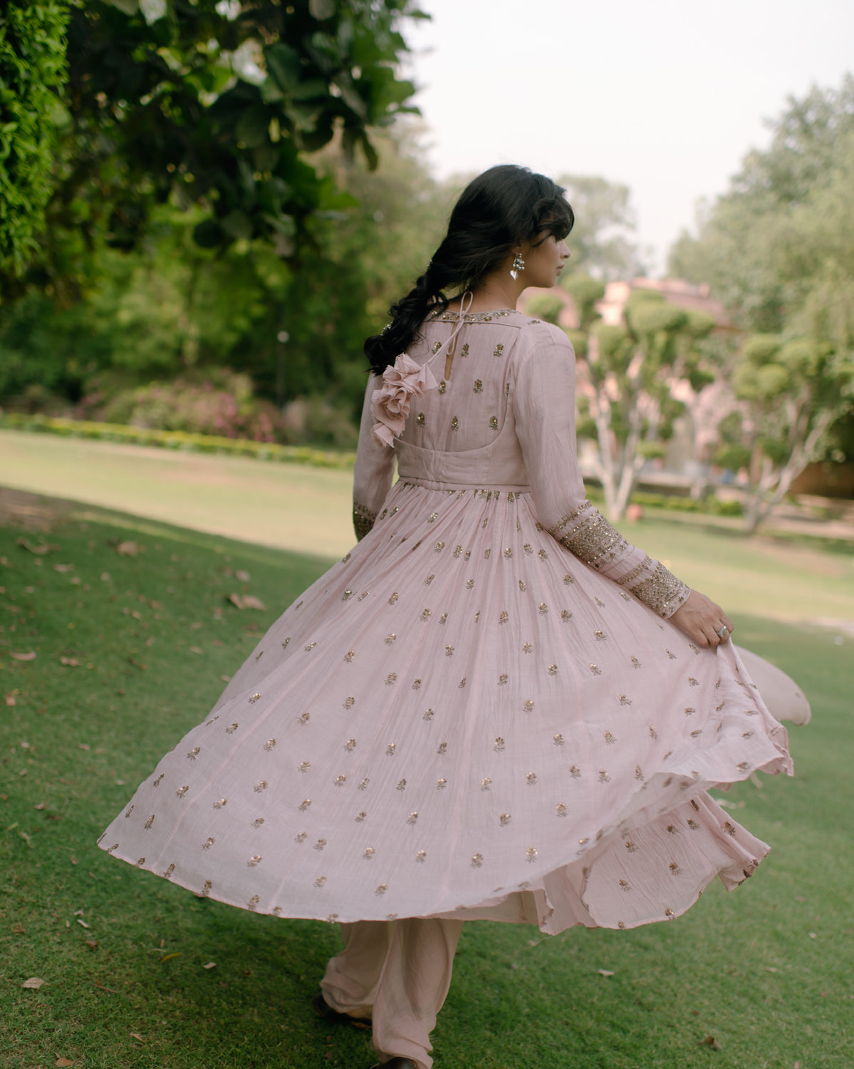 Powder Pink Embellished Anarkali And Sharara Set