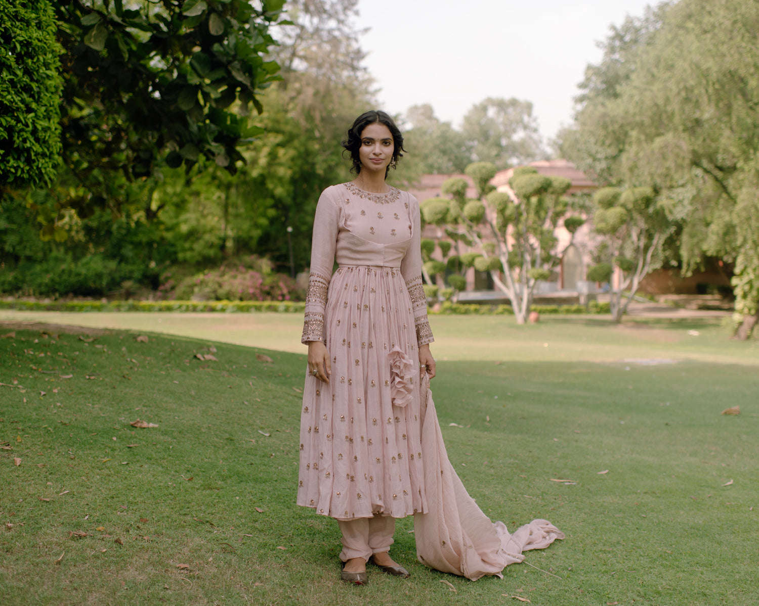Powder Pink Embellished Anarkali And Sharara Set
