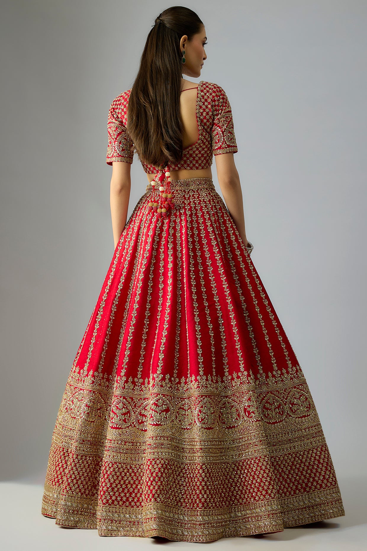 ALiA RED RAW SILK ZARDOSI HAND EMBROIDERED LEHENGA SET