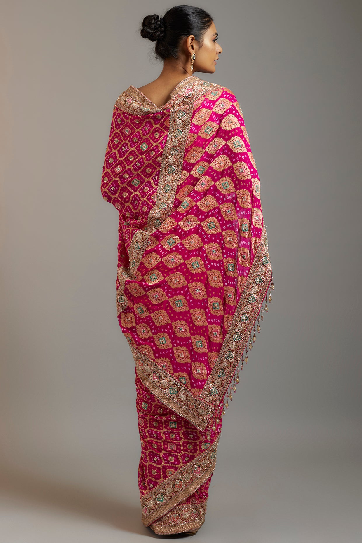 DIA RANI PINK SILK EMBROIDERED BANDHEJ PATOLA SAREE SET