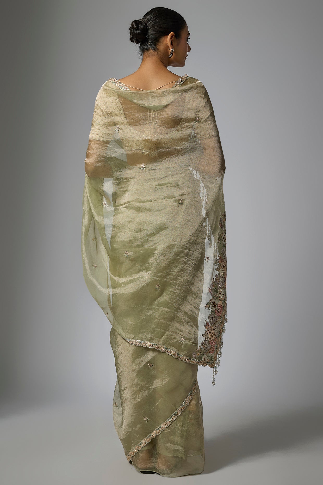 RIMMY MINT GREEN TISSUE HAND & MACHINE EMBROIDERED SAREE SET