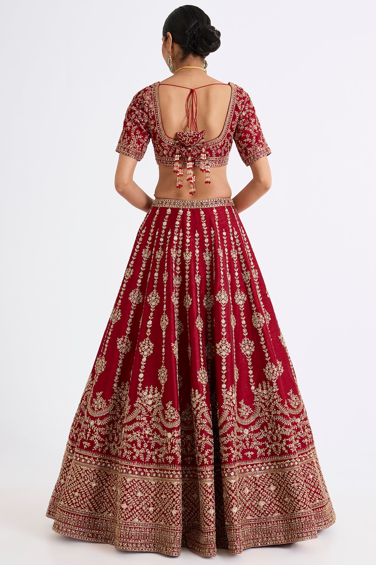 MADHURI MAROON RED RAW SILK ZARI HAND & MACHINE EMBROIDERED LEHENGA SET
