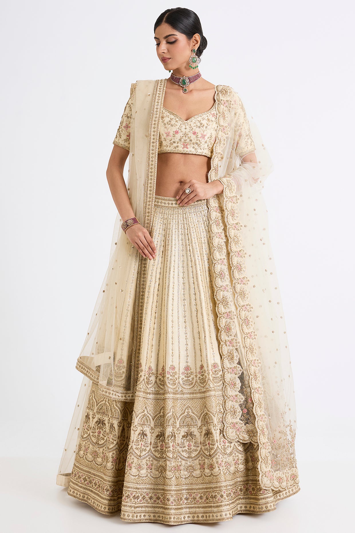 ISHQ IVORY RAW SILK ZARI HAND & MACHINE EMBROIDERED LEHENGA SET