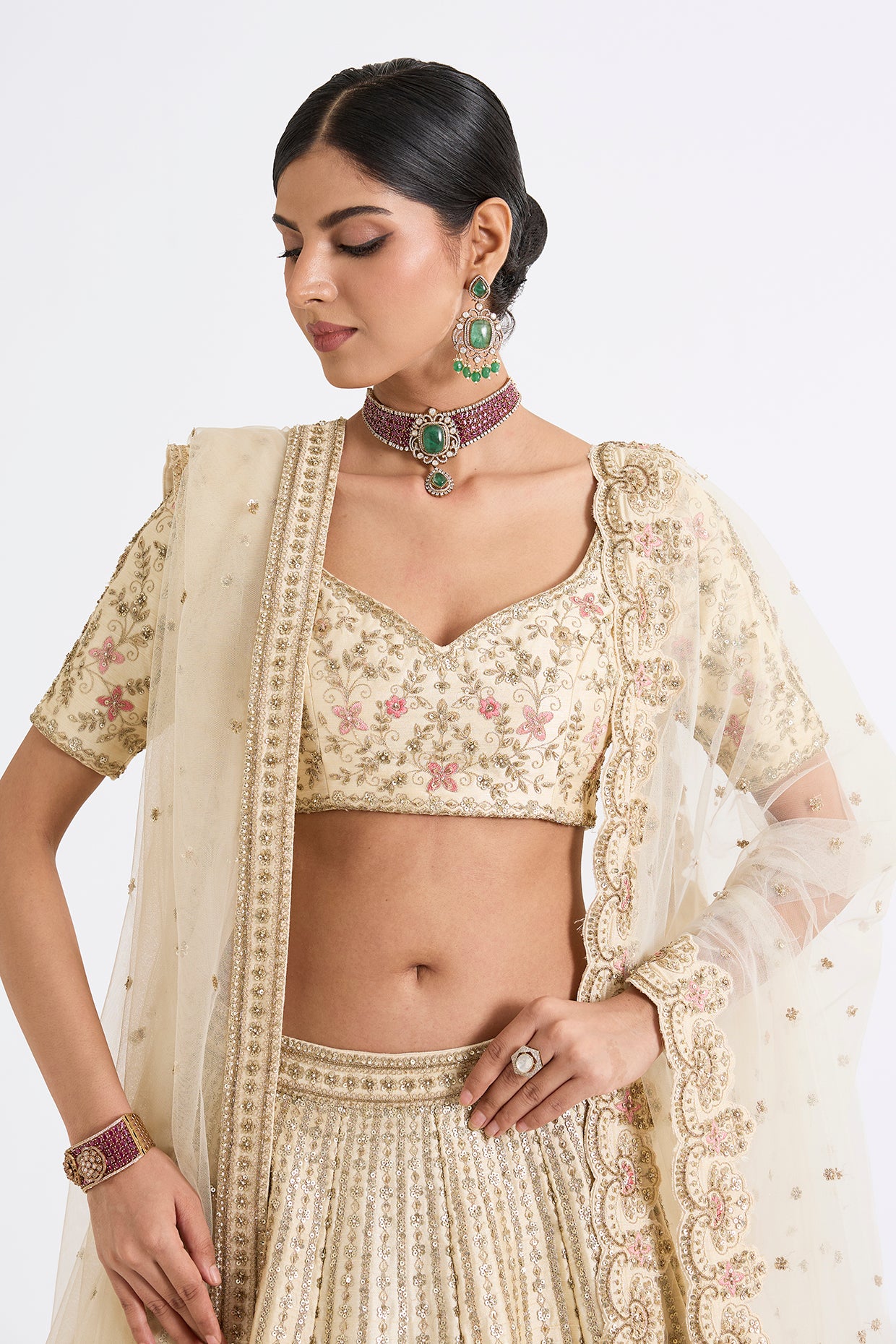 ISHQ IVORY RAW SILK ZARI HAND & MACHINE EMBROIDERED LEHENGA SET