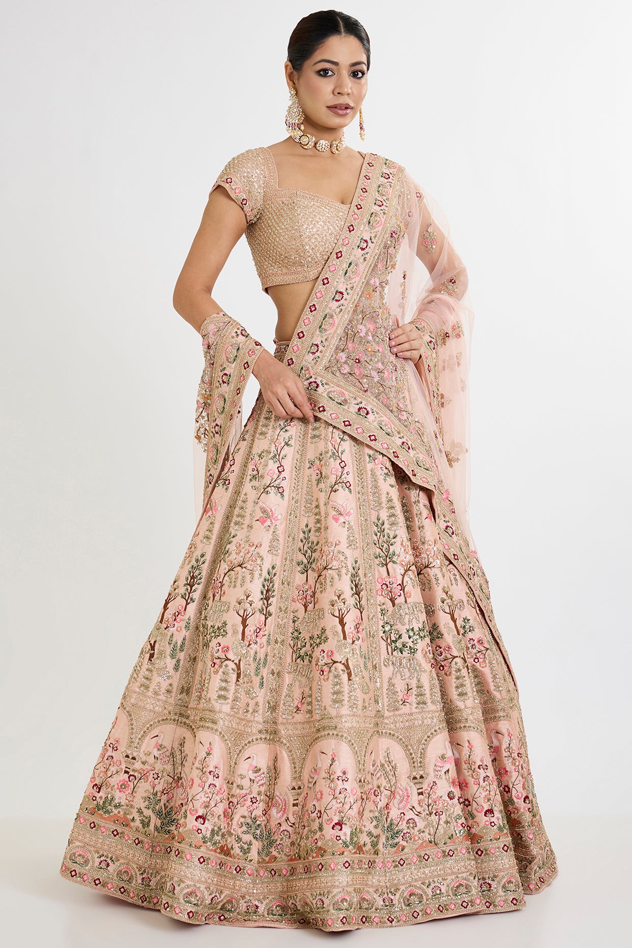 SIYA PINK RAW SILK CUTDANA HAND EMBELLISHED LEHENGA SET
