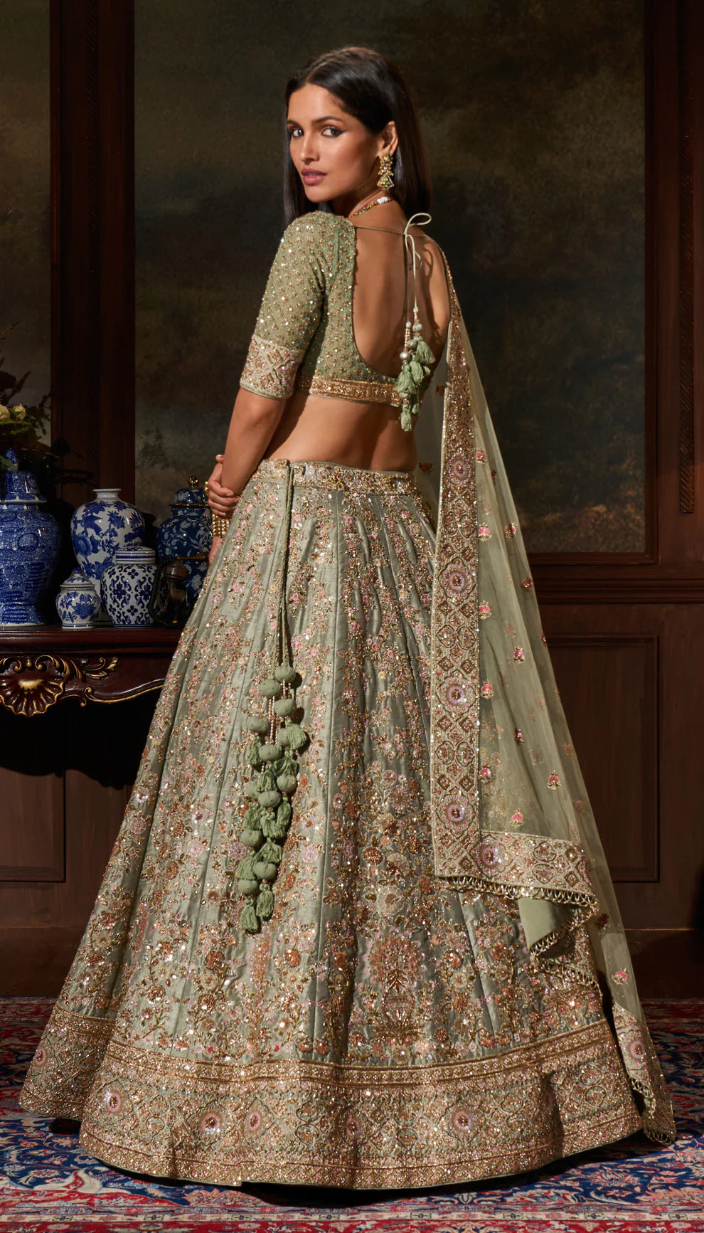 Fennel Green Raw Silk Lehenga