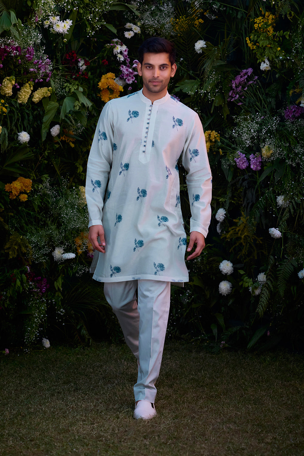 Illusion Blue Kurta & Waistcoat Set