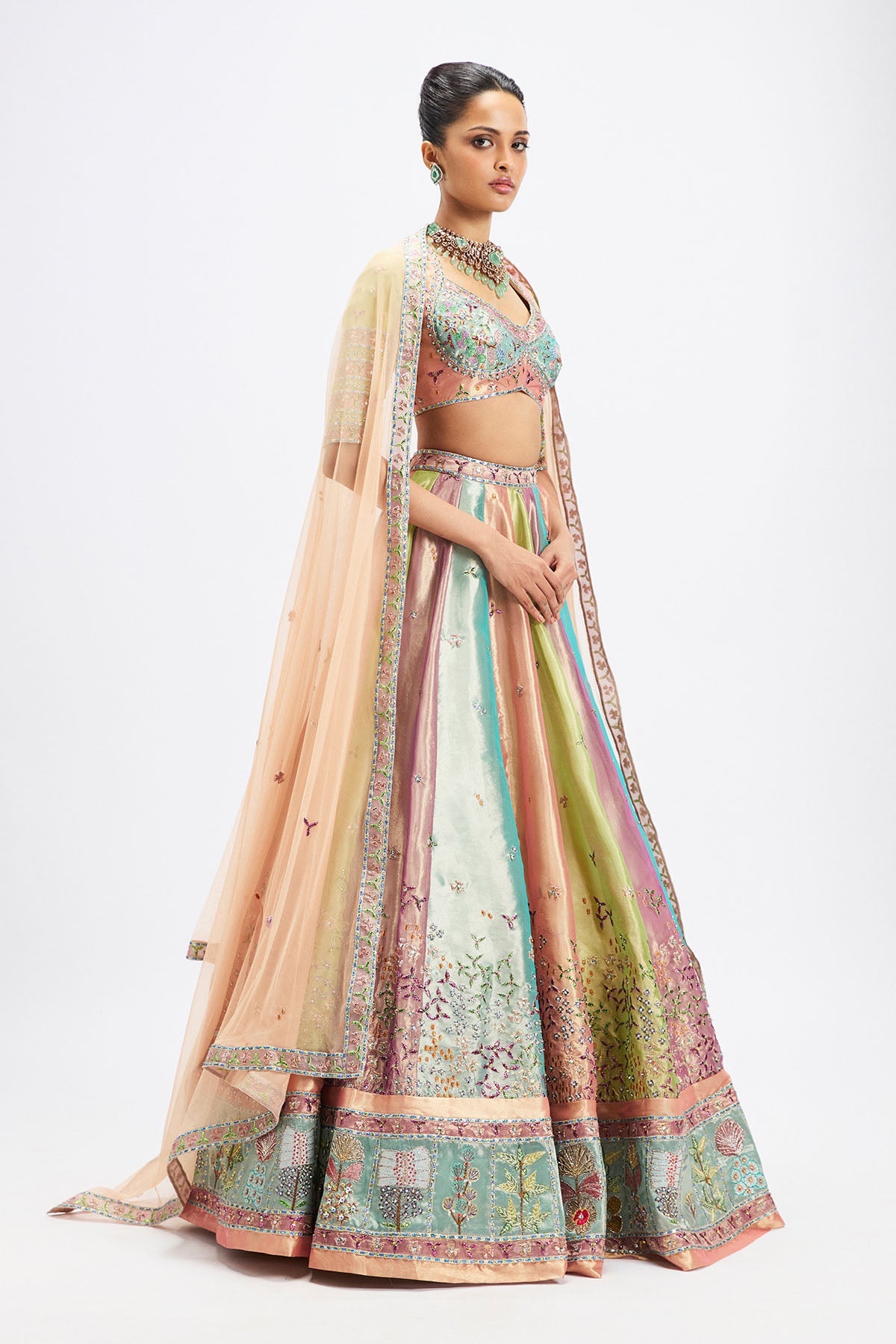 Camélia - Pop Multicoloured Tissue Lehenga Set
